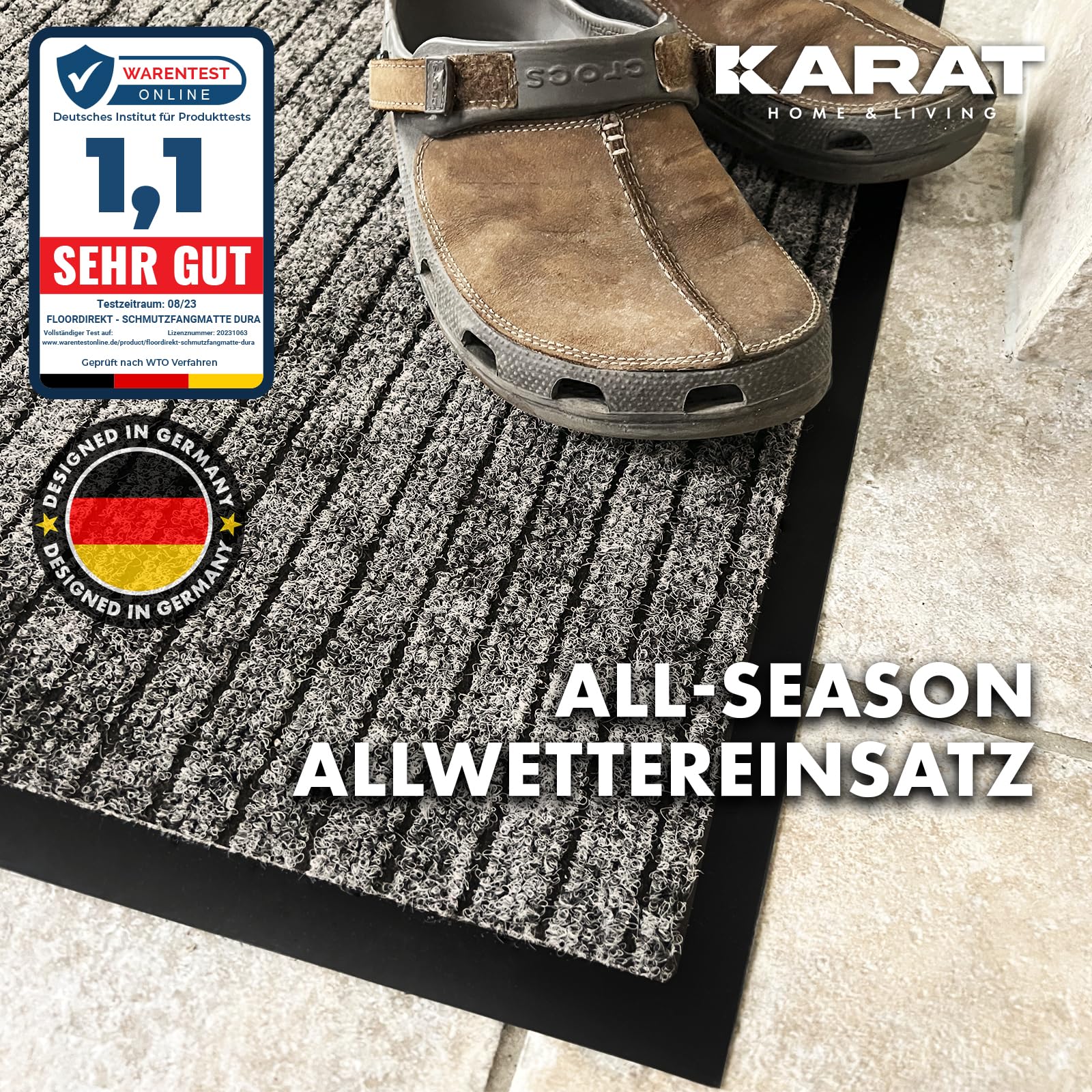 KARAT Tapis anti-salissure Dura, 150 x 180 cm, Beige, paillasson avec dos antidérapant, tapis de porte pour l'entrée, paillasson