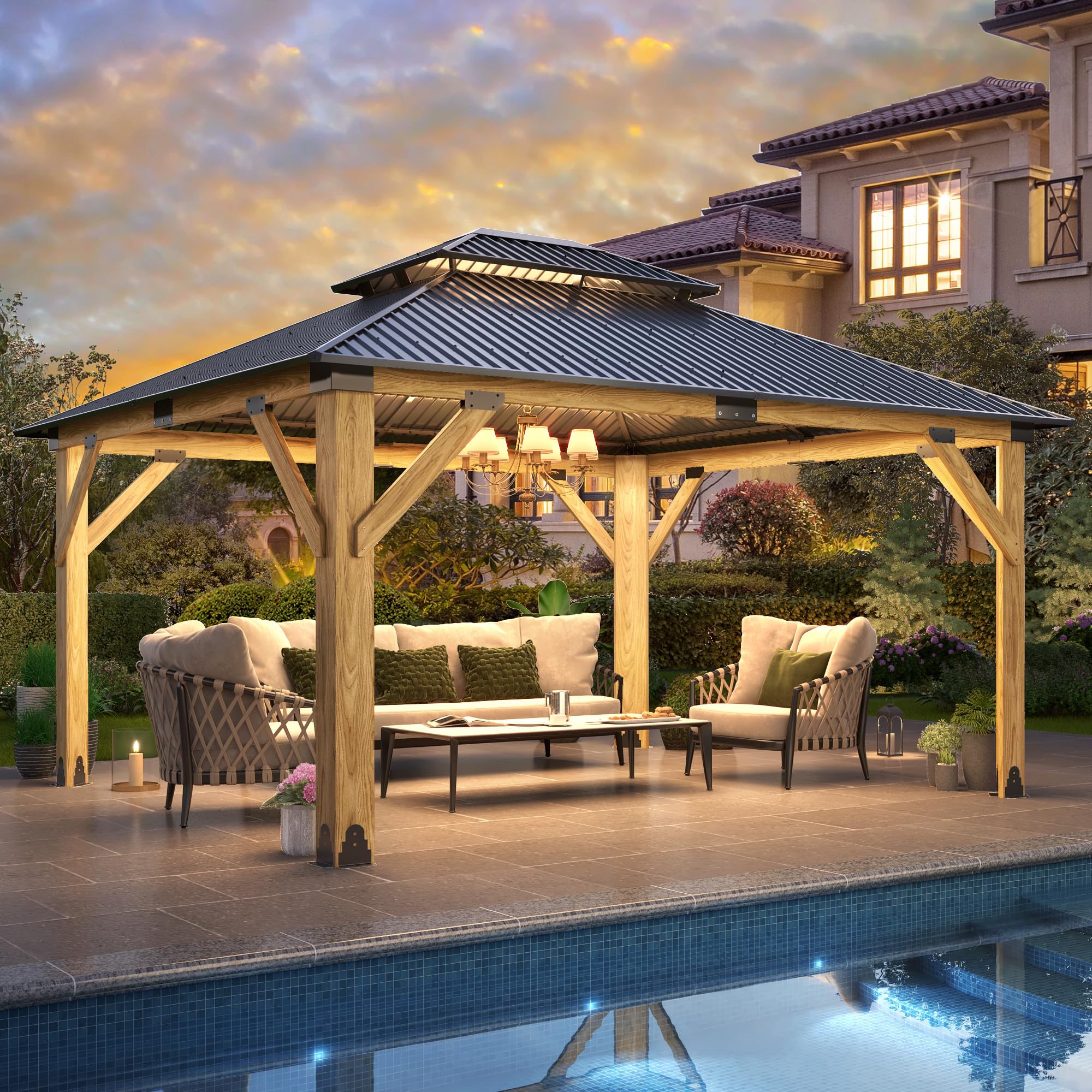 Amazon.com : Howsvn 13x15FT Wood Gazebo,Outdoor Wooden Gazebo with