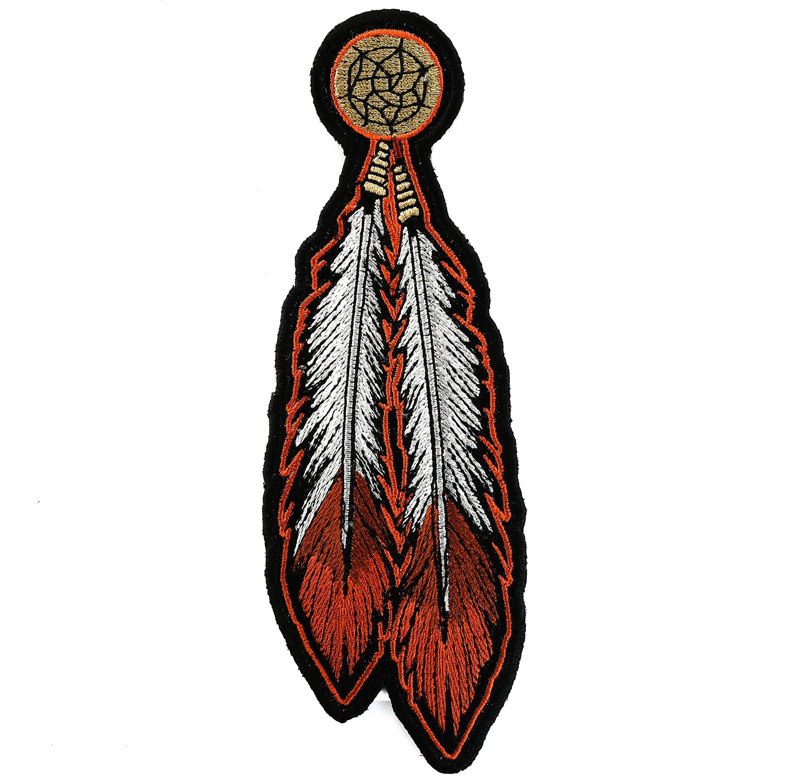 Brown White Feathers Dream Catcher Embroidered Patch 6 1/2 inch IVANP4317
