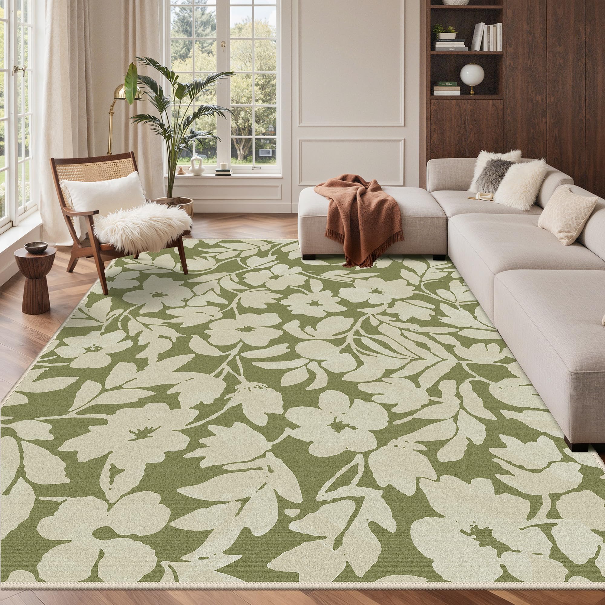 BEIMO Washable Rug 160x230cm, Botanical Area Rug Non-Slip Sage — image 1