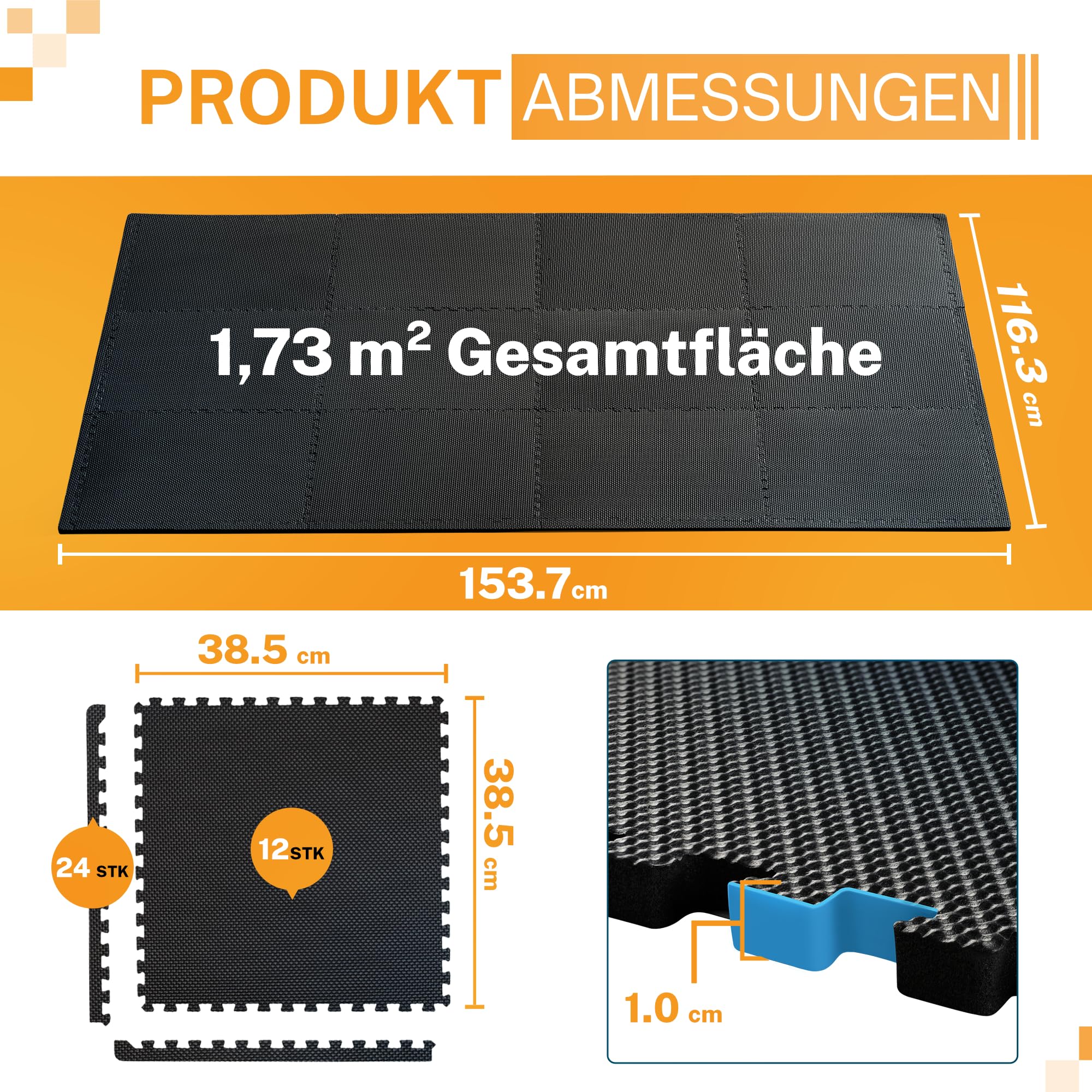 bonsport 12-60 Stück Bodenschutzmatte Fitness 40×40 cm
