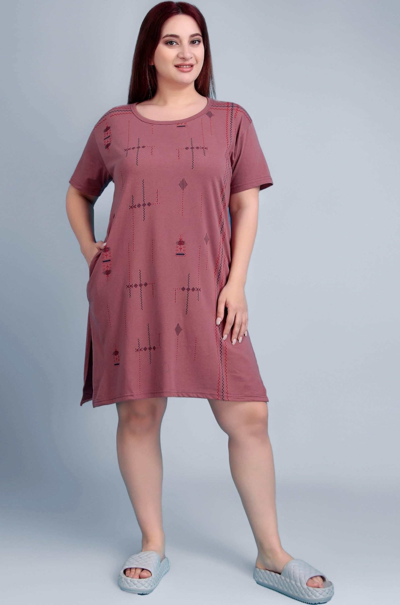 Women's Cotton Plus Size Printed Long Tshirt with Pockets and Side Slits (Pack of 1,155)