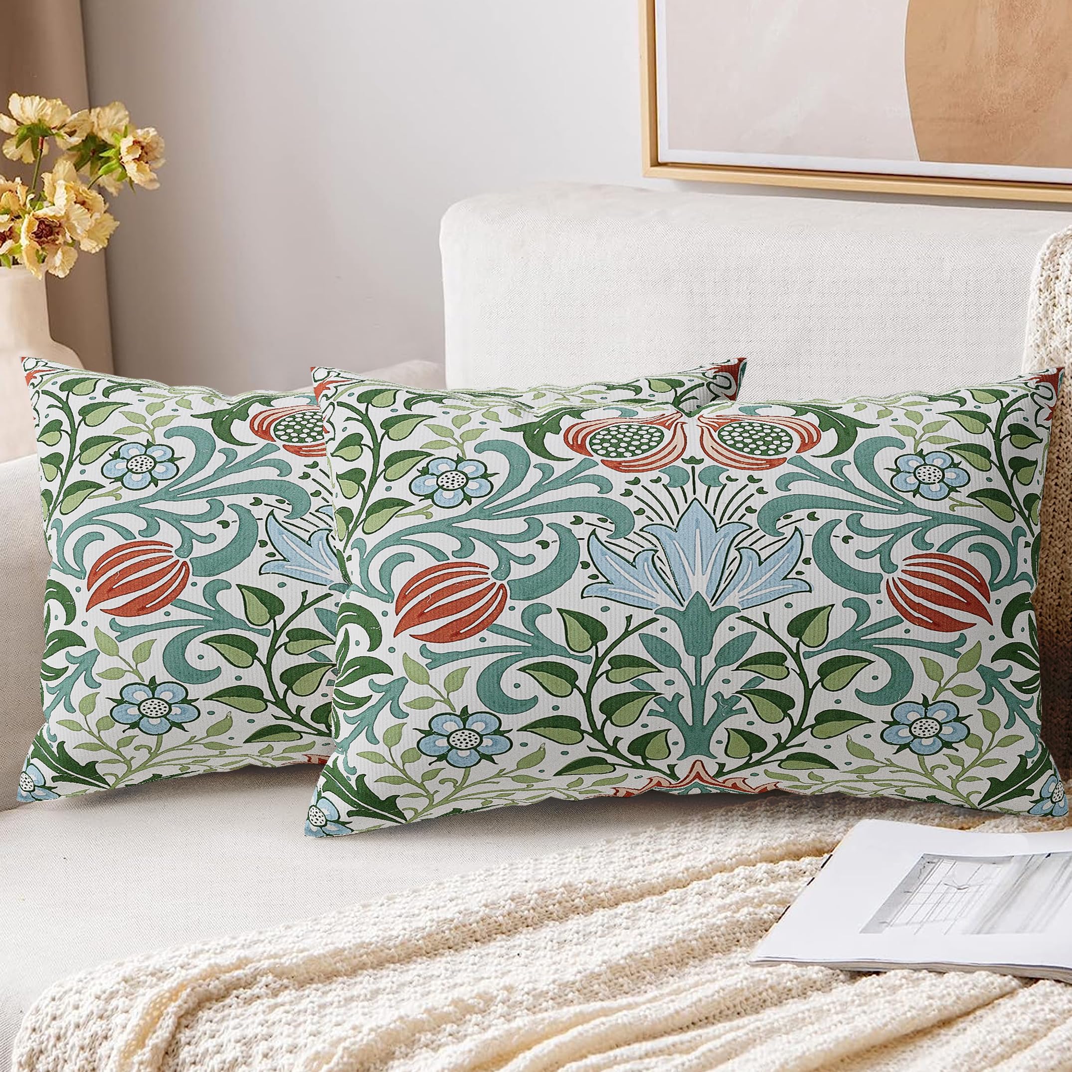 Xphzzl Flower-Lily Cushion Covers Set Of 2 Pack 30 X 50 Cm Soft Vintage Floral Decorative Throw Pillow Cases Boho Pillow Cover For Sofa Bed Garden Outdoor Spring Decor Flower Plant With Invisible - Lily