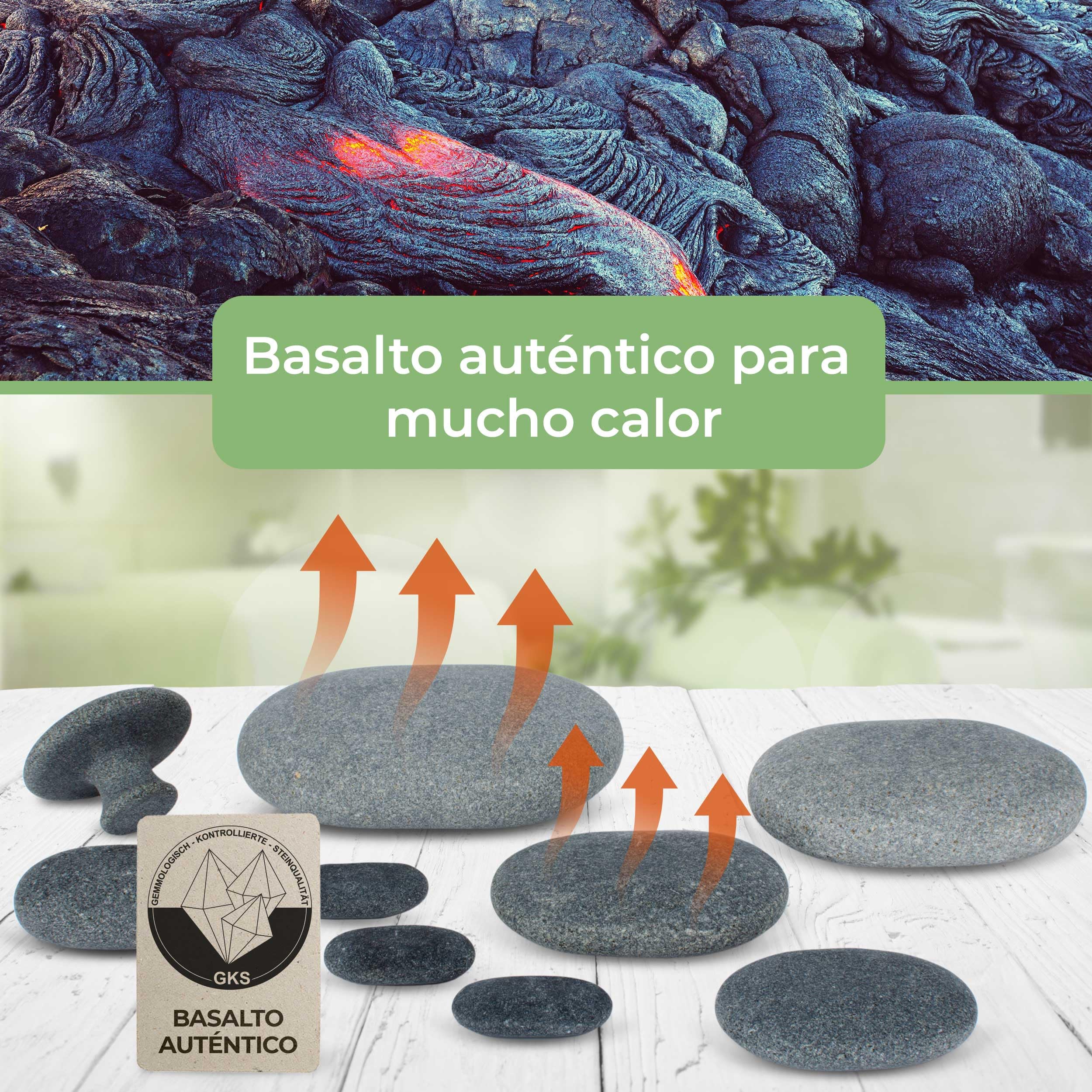 Hot Stone Massage Set PROFESIONAL con 52 Piedras Calientes de Basalto Auténtico Certificado para uso Doméstico, Principiantes, Profesionales y Aplicaciones Especiales