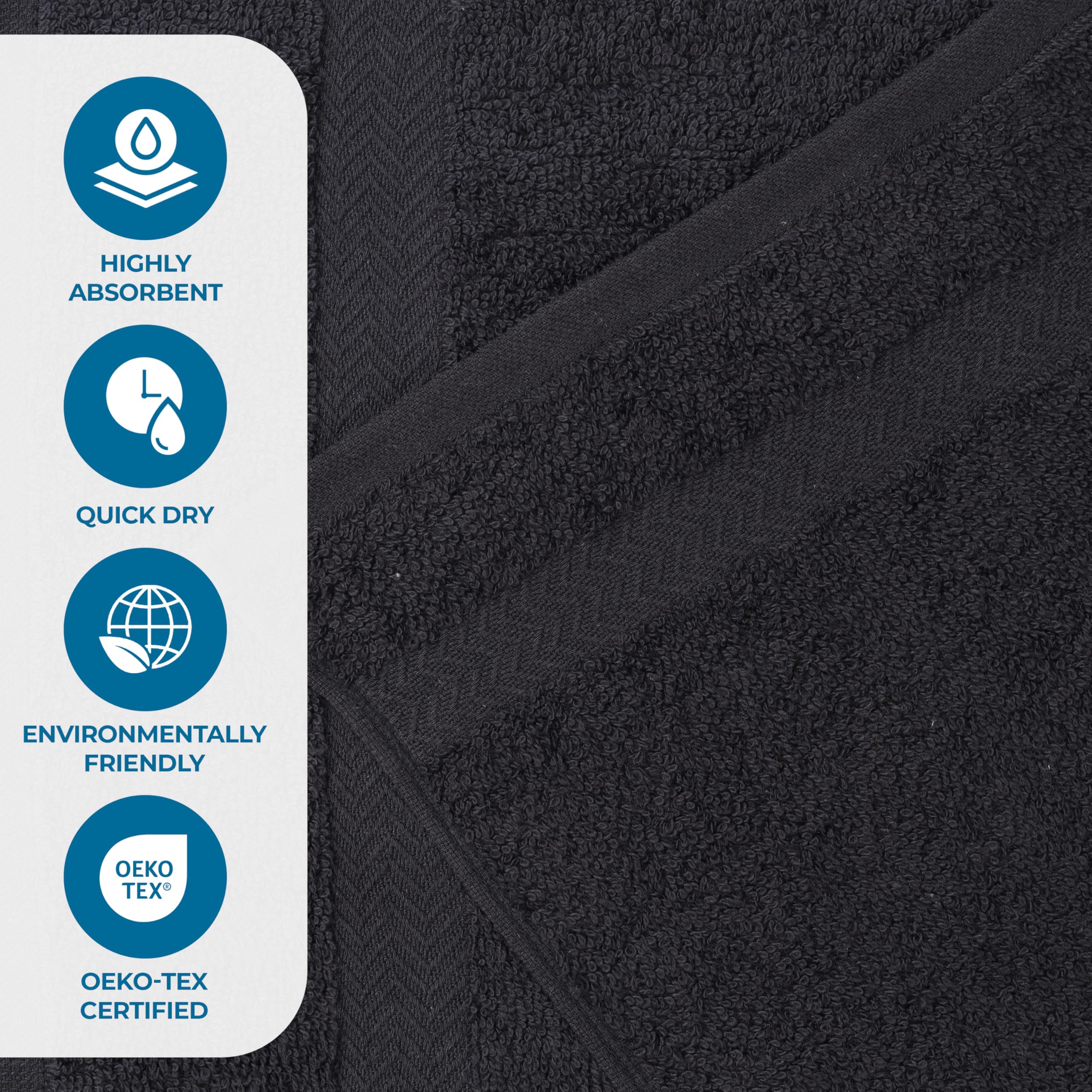 Superior Set di asciugamani da bagno, in cotone, nero, confezione da 4