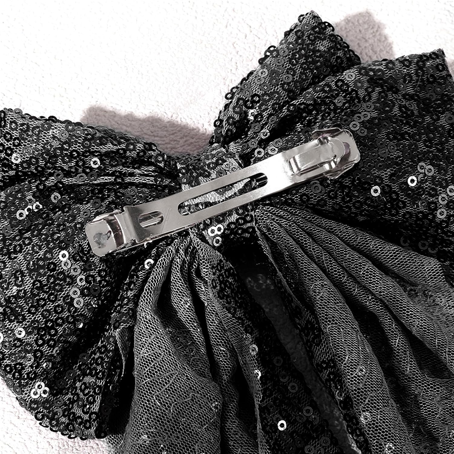 Hair Bows for Women, 20x38cm Large Hair Bows Clip Black and Silver Cute Hair Bows, Hair Bow Clips Ribbon Bows for Hair (Black) - Image 3