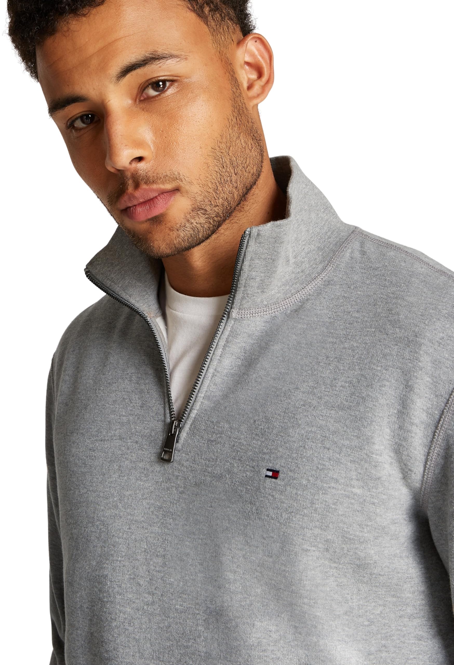 Tommy Hilfiger Herren Sweatshirt mit Reißverschluss Essential Fleece 1/4 Zip Mock-Rollkragen
