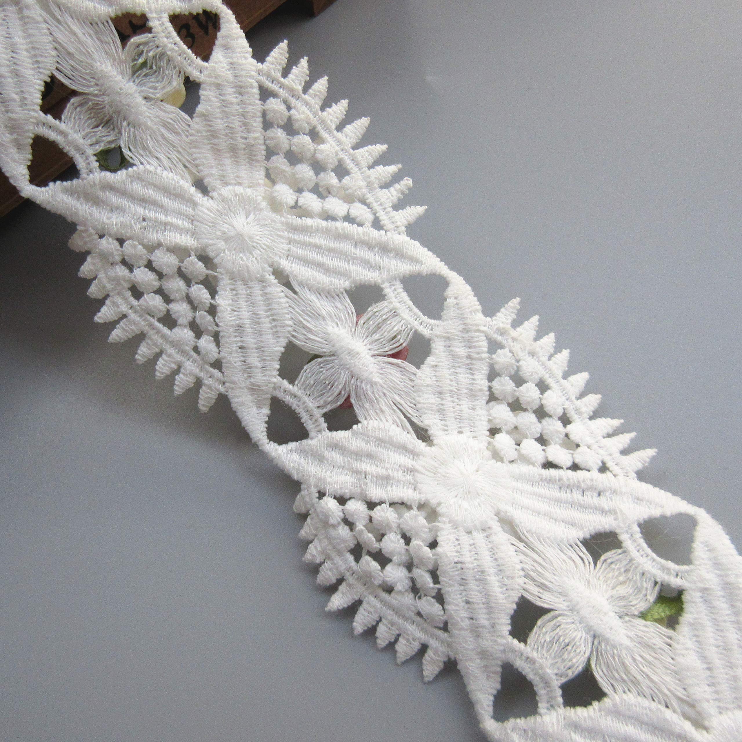 1 Metre Fleur Perle Dentelle Ruban 4.5 Cm De Largeur Style Vintage Blanc Cassé Bordures