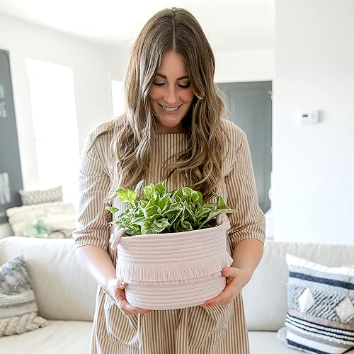 Miniatura 8 de NaturalCozy Juego de cestas de almacenamiento de decoración bohemia de 3 piezas, cestas tejidas de cuerda de algodón para organizar. Cesta pequeña