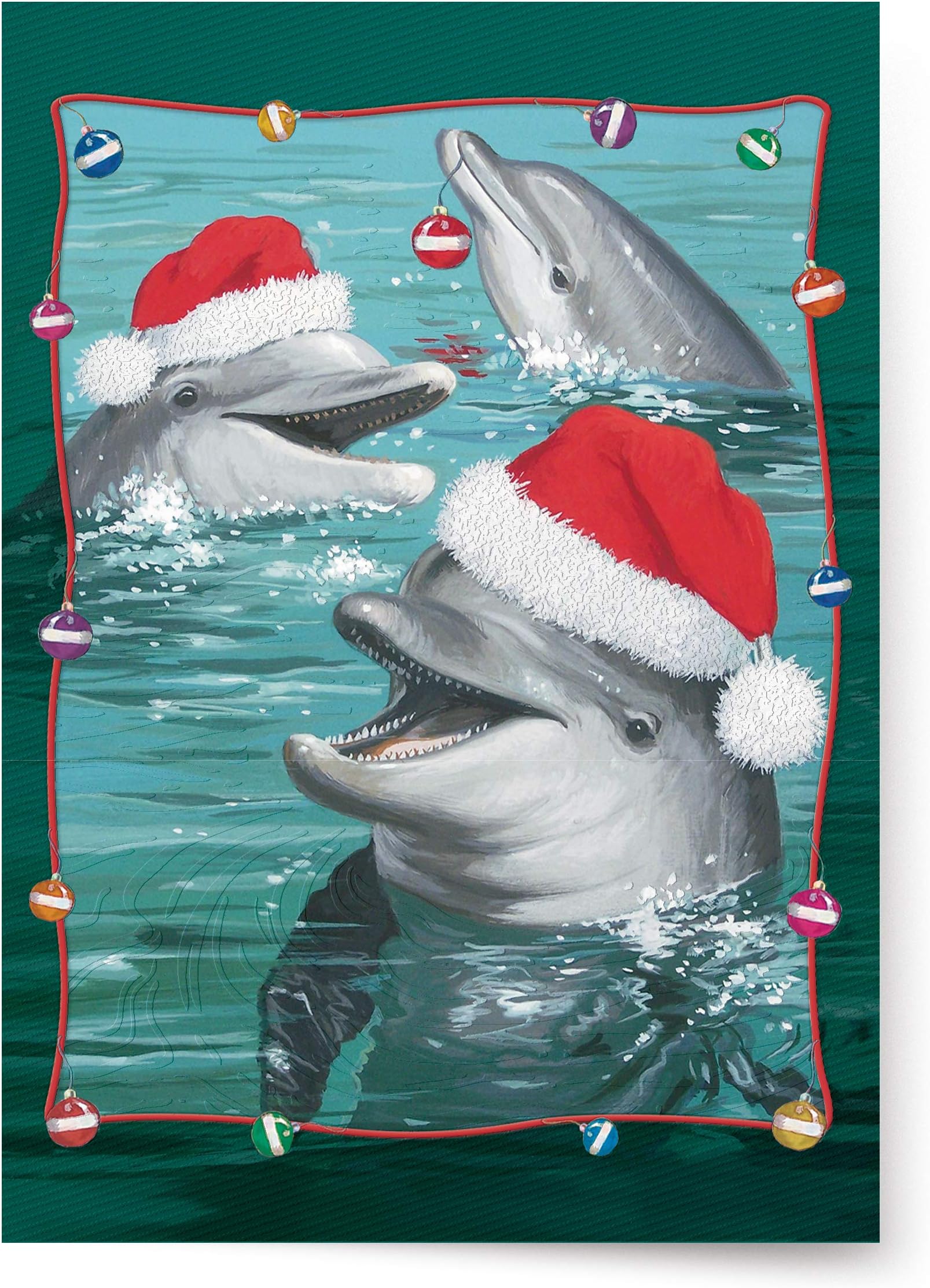 Designer Greetings Red Farm Studio - Boxed Christmas Cards Nautical/Coastal Design; Jolly Dolphins in Santa Hats (125-00816-000)