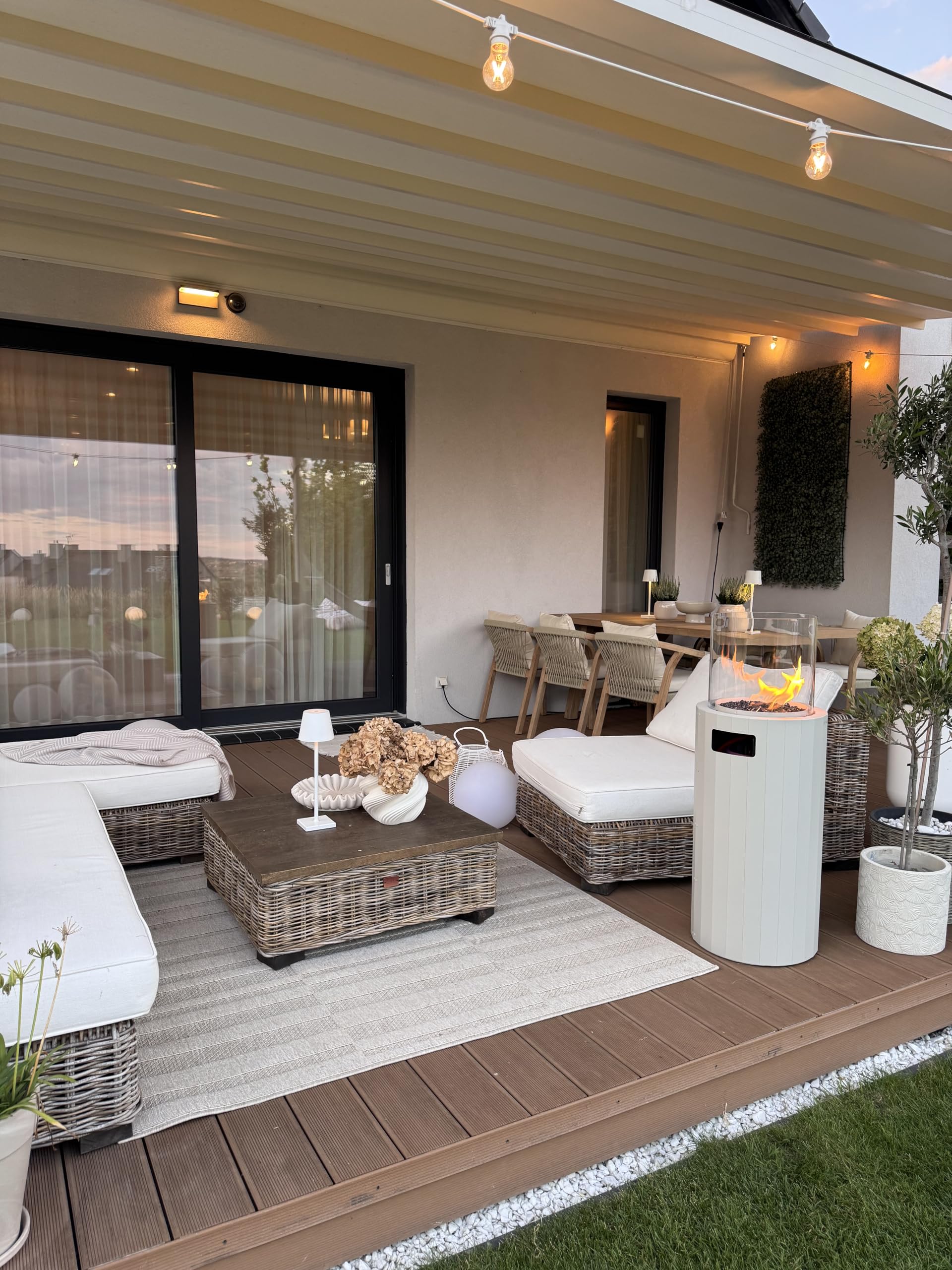 Planika BINO Camino a gas da esterno - Riscaldatore portatile per giardino e terrazza, Esterno da Balcone con Copertura