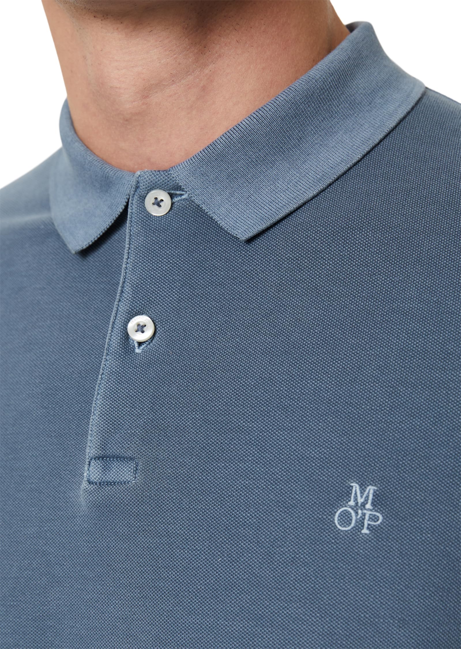 Marc O'Polo Herren Kurzarm-Poloshirt mit Knopfleiste Shaped Fit, Blau (Moon Stone), S – Ansicht 2