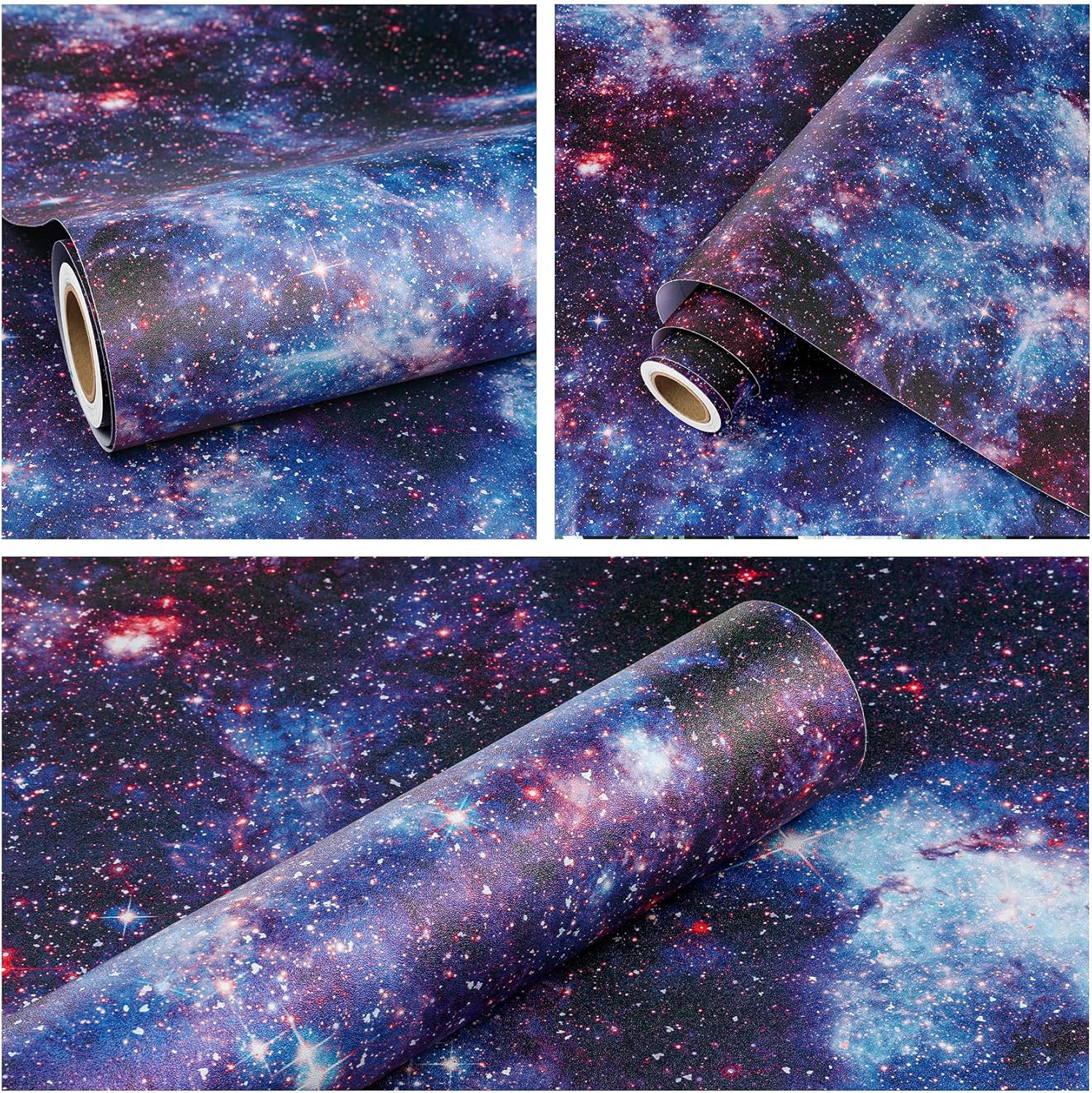 ReWallpaper Space Wallpaper Peel and Stick Deep Purple Galaxy Contact Paper Removable Starry Night Wallpaper Self Adhesive Cosmic Wall Decor Accent Wall Covering for Bedroom Ceiling Dorm 17.5in x 23ft