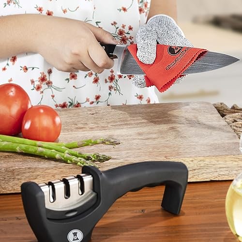 Miniatura 3 de Afiladores de cuchillos para cuchillos de cocina de acero y cerámica, sistema manual de mano para afilar y afilar tu cuchillo de forma segura -