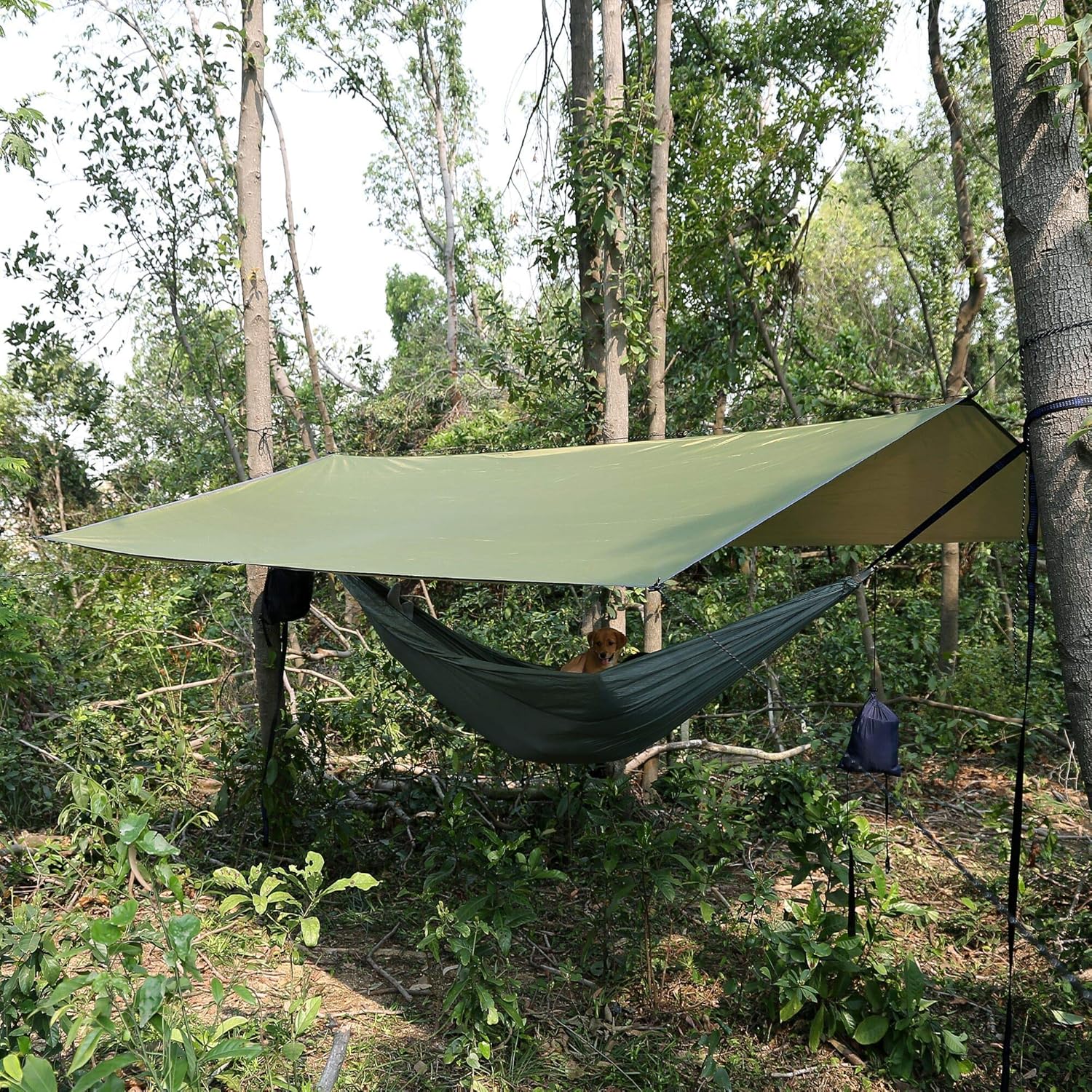 Sunyear Camping Hammock with Net & Sunyear Hammock Rain Fly Tent Tarp Provides Effective Protection Against Rain