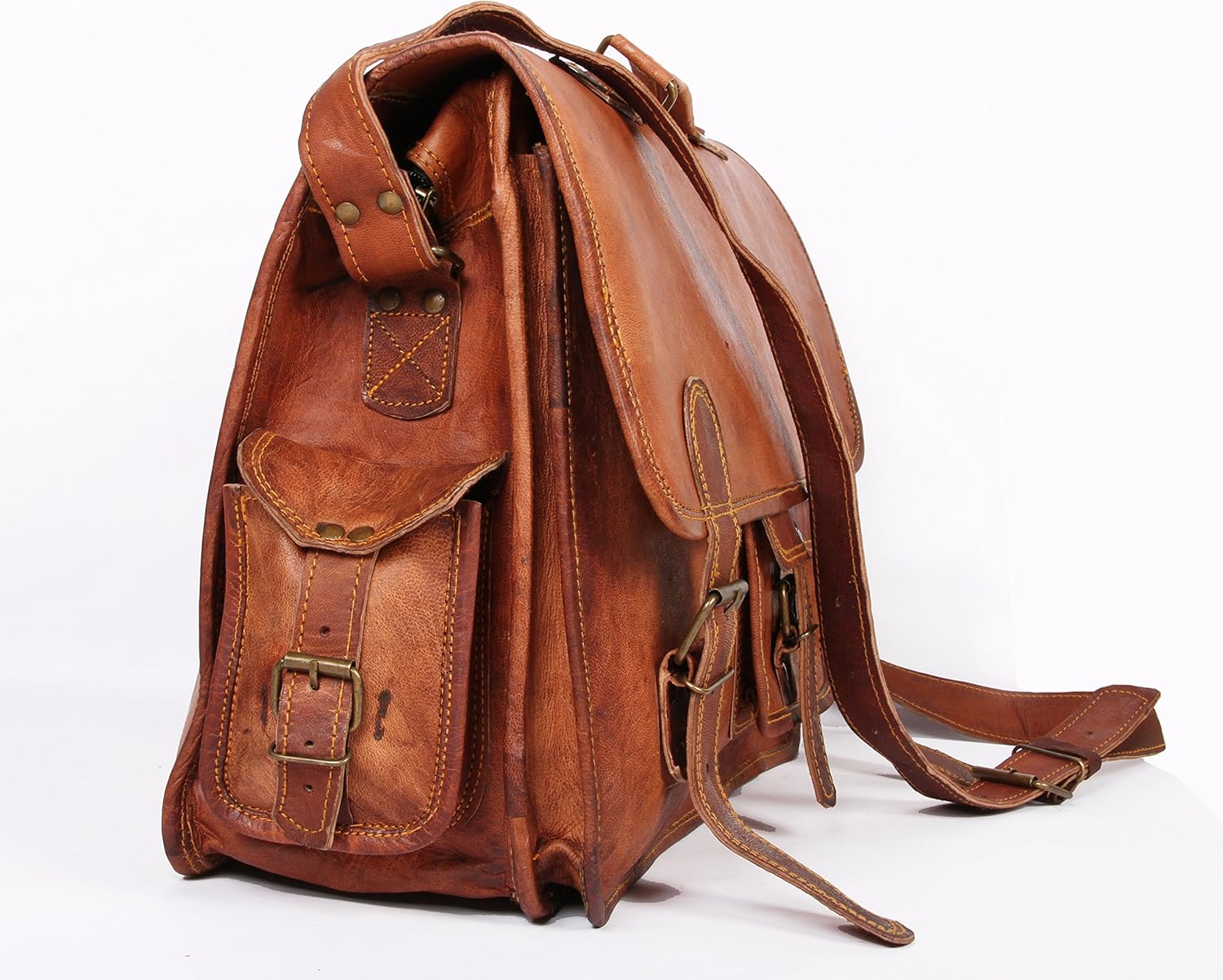 Leather Handmade Briefcase Messenger Laptop Computer Office Satchel Best Brown Full Grain Large Bag : Electronics