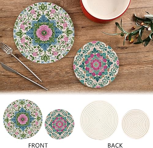 Miniatura 321 de Trivets for Hot Dishes Pots and Pans 2 PC Pot Holders Heat Resistant Cotton Round Potholders for Kitchen Countertop Decorative Autumn Maple Leaves