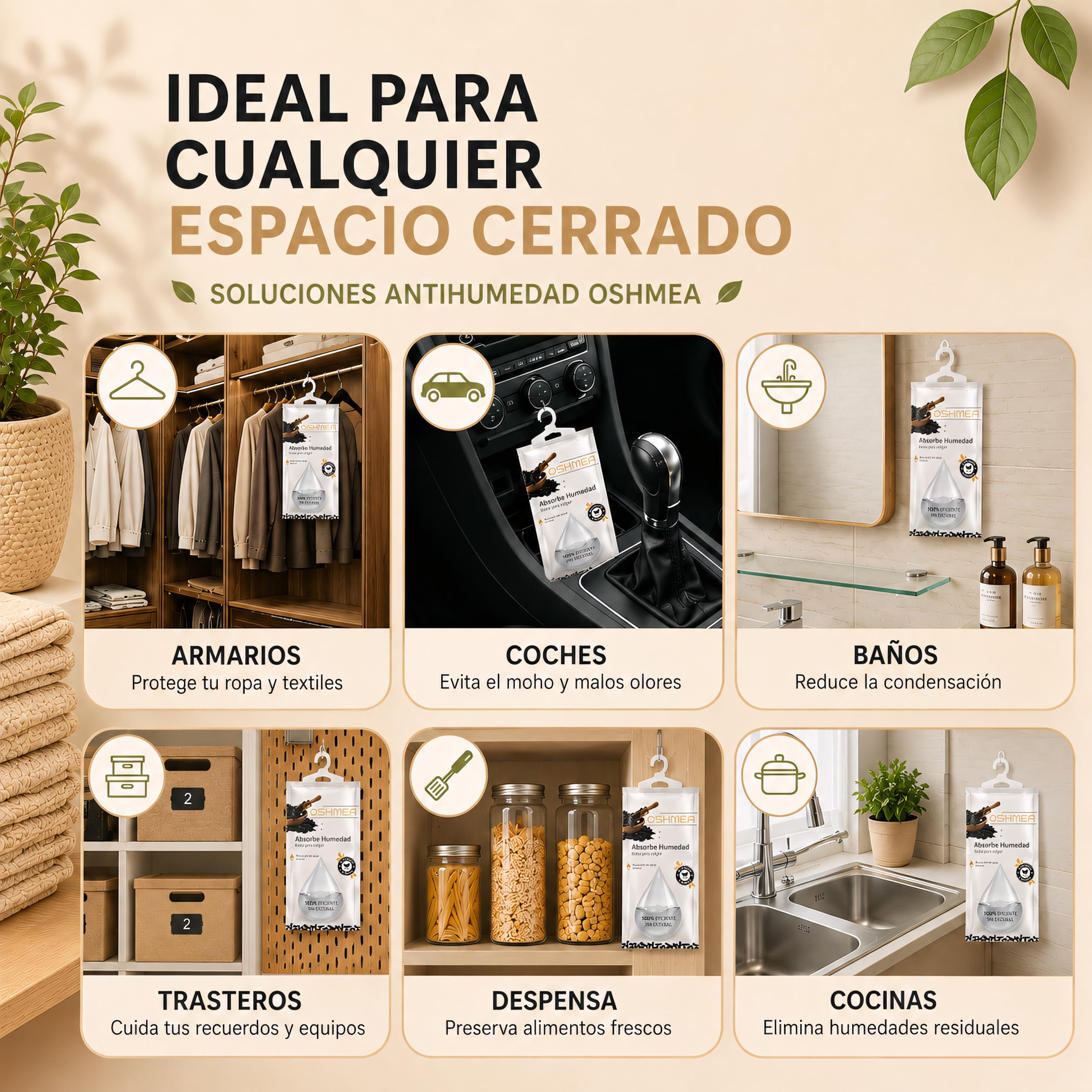 Pack de 5 Bolsas Antihumedad PREMIUM con CARBON ACTIVADO | Bolsas Deshumidificadoras para colgar | Deshumidificador Armario | Previene Humedad y Malos Olores en Ropa y Armarios | Alta Eficacia