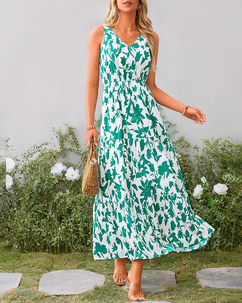 Amazon.com: BTFBM Women Summer Dresses Casual Sleeveless Maxi Dresses Cute Floral  Long Dress Wedding Guest Dress(Beige Green Flower,Small) : Clothing, Shoes  & Jewelry