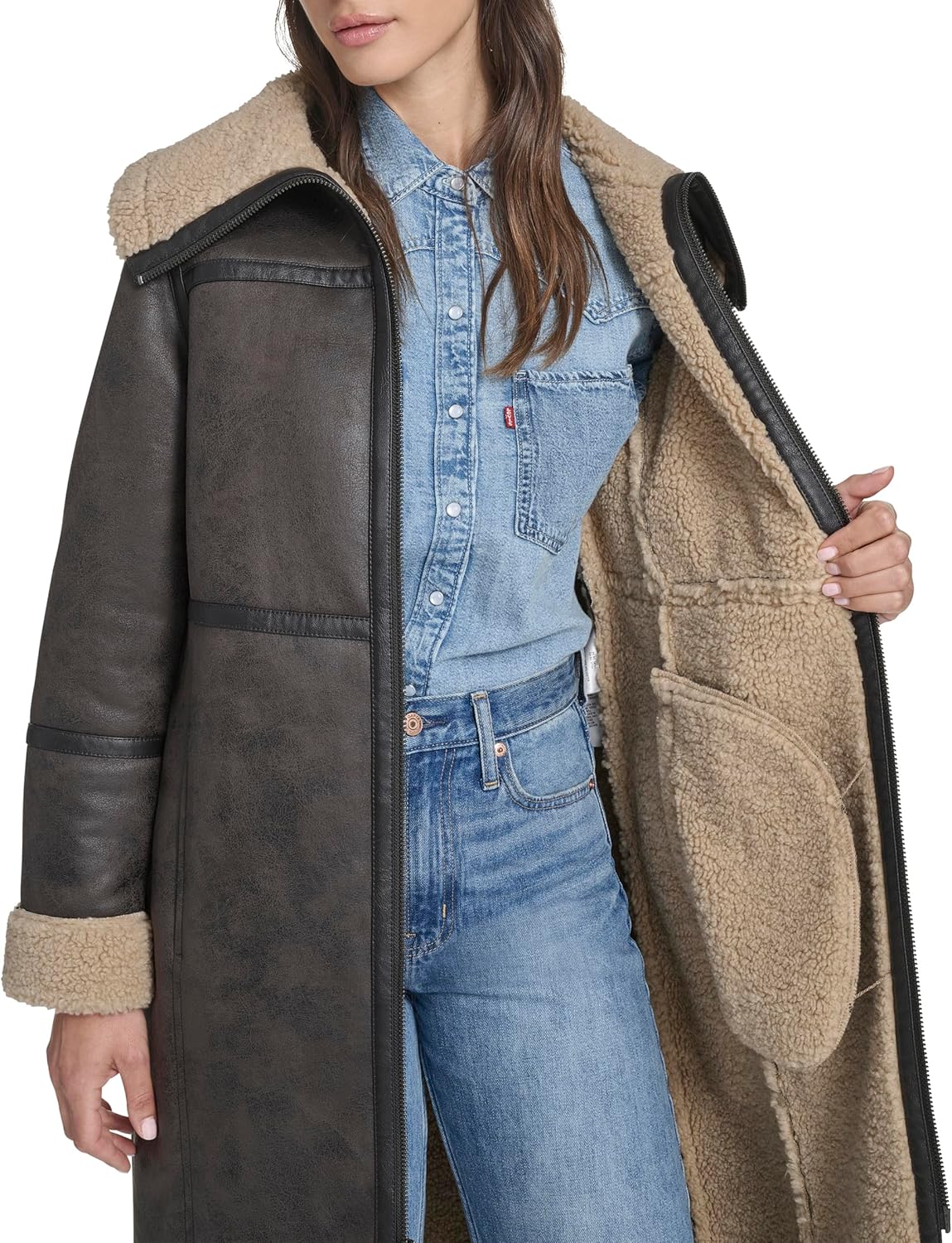 Levi's Women's Long Faux Shearling Coat - Image 6