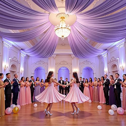 Miniatura 13 de PartyVillage - Cortina de techo negra de 60 x 20 pies para bodas, 12 paneles sin arrugas, 20 pies de largo, cortinas drapeadas para bodas, Negro