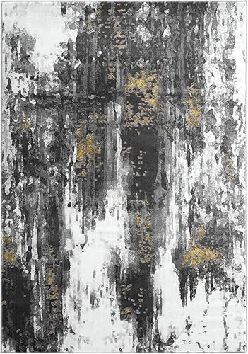 Miniatura 2 de Abani Alfombra abstracta envejecida, contemporánea, moderna, dorada y gris, alfombra de 4 x 6 pies, alfombra para sala de estar