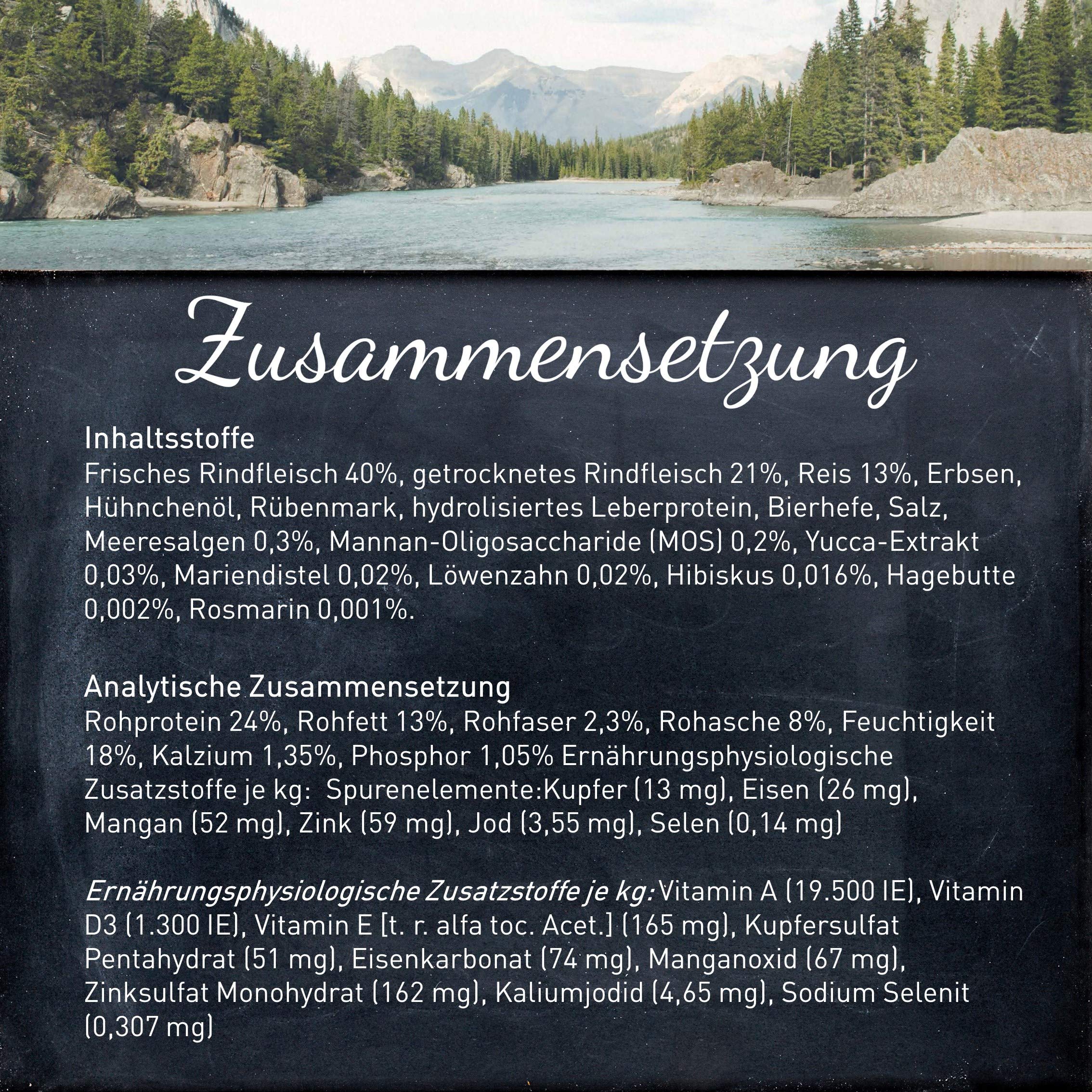 Wildes Land Halbfeuchtes Trockenfutter für Hunde Nr. 5 Rind 5 kg | Mit Reis und Wildkräutern, Glutenfrei, Extra viel Fleisch, Für alle Hunderassen, Beste Akzeptanz und Verträglichkeit