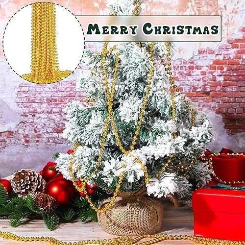 Miniatura 4 de Junkin Collar de 24 cuentas metálicas de 33 pulgadas, 0.276in, guirnalda de cuentas redondas de Mardi Gras, disfraz de collar amarillo para boda,