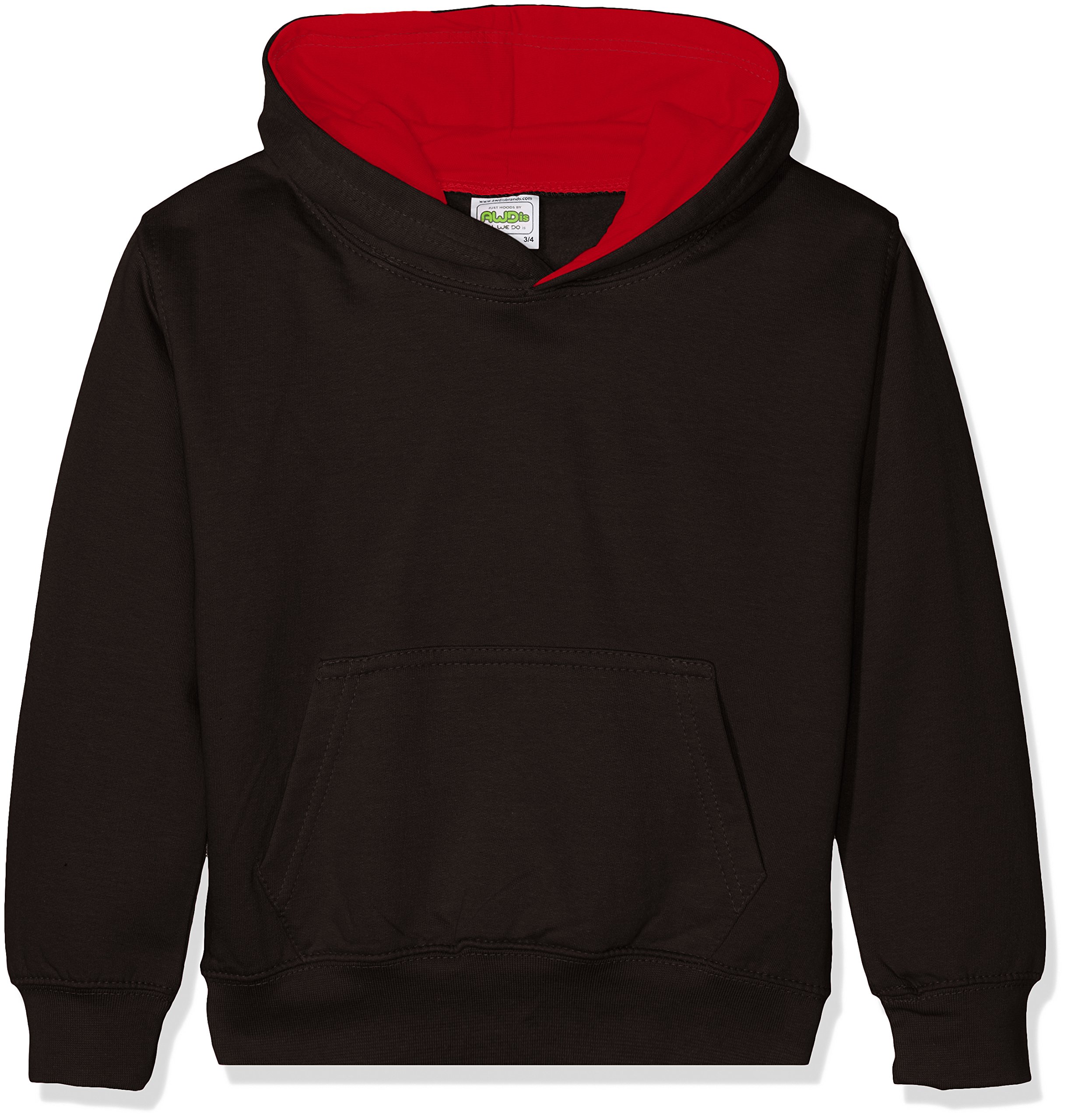 AWDis Boy's KIDS VARSITY HOODIE Hoodie, Multicoloured (Jet Black/Fire Red), Small (Manufacturer Size: 5/6 Y)