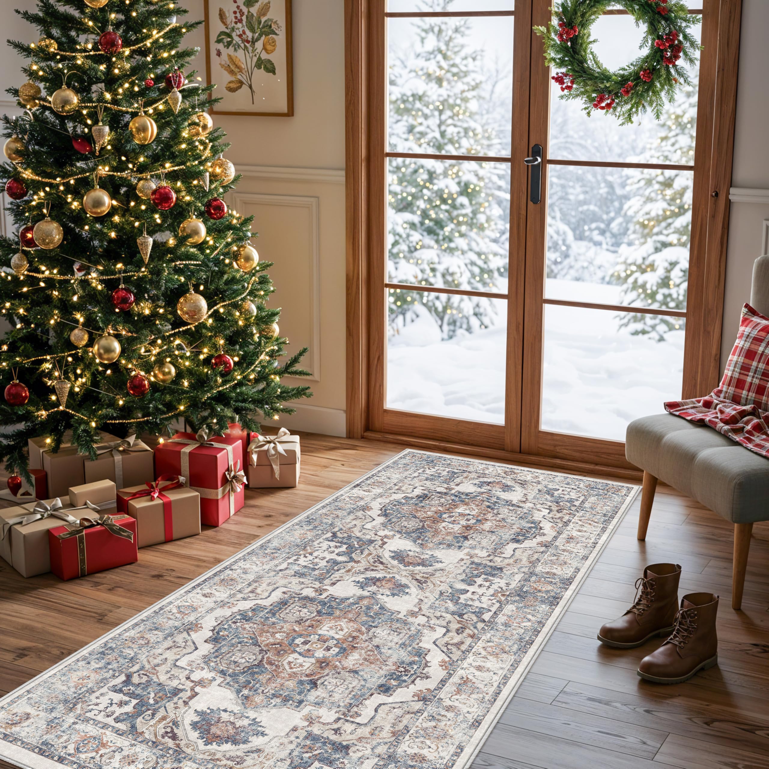 Hallway Washable Runner Rug - 2x6 Kitchen Rugs Entryway Rug Runner Vintage Soft Floor Mat Non Slip Indoor Farmhouse Carpet for Bathroom Living Room Bedroom (2 X 6, Brick) — image 1