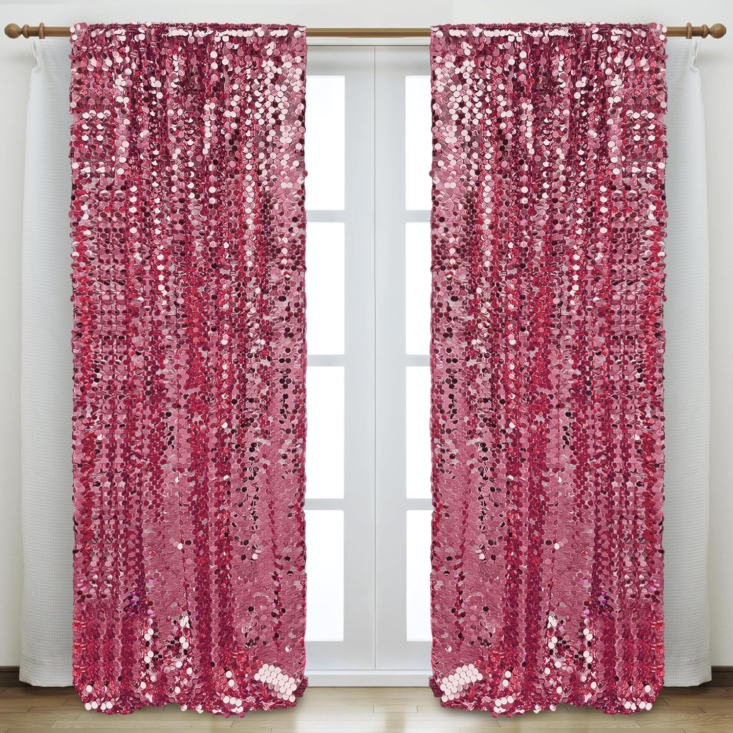 Hot Pink Sequin Backdrop,4 * 10ft Pack of 2 Glitter Photobooth Props for Party Wedding Birthday Wall Decor