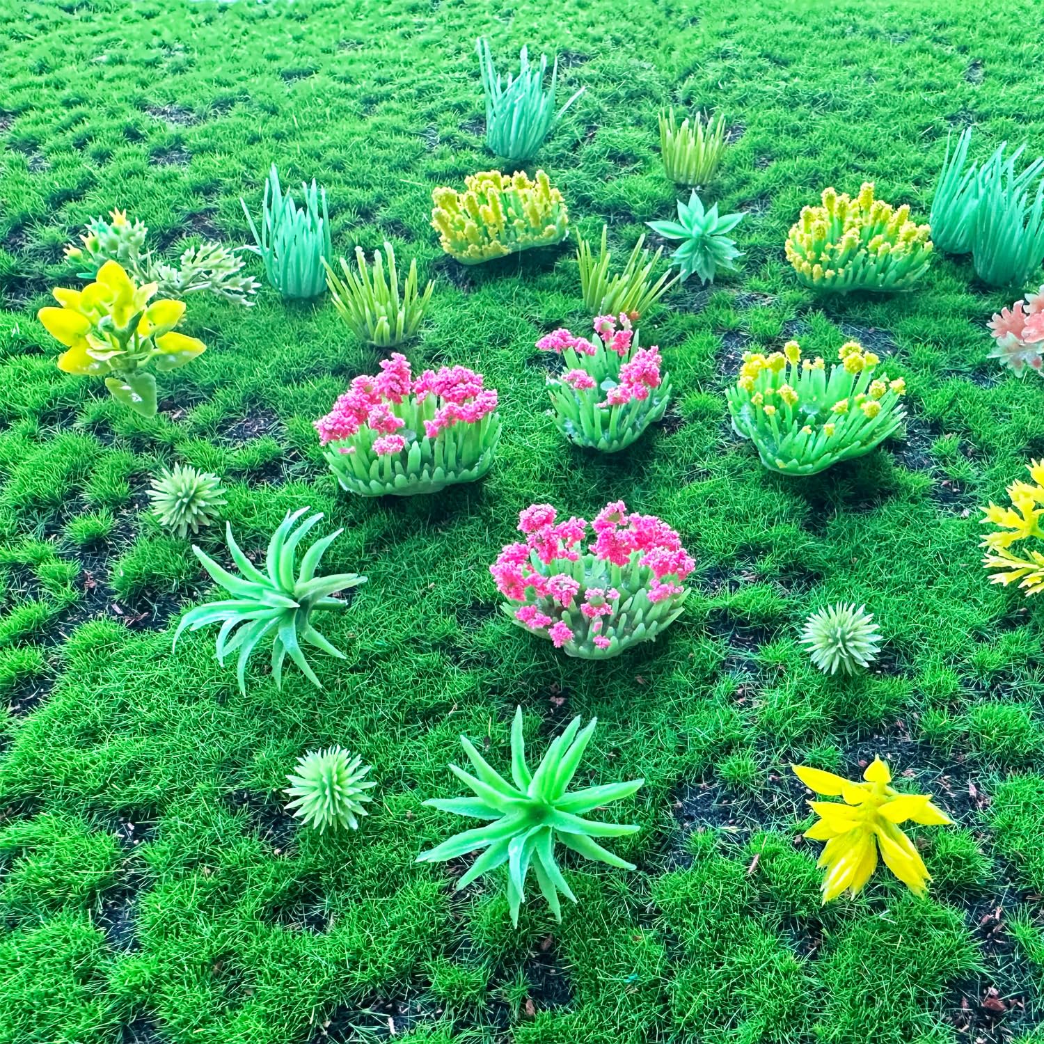 Zofusaier 120pcs Mini Model Trees Miniature Plants Set Flowers Green Shrubs Bush Model, Miniature Fairy Garden Aritificial Plants for DIY Train Railroad Park Scenery Architecture - Image 4