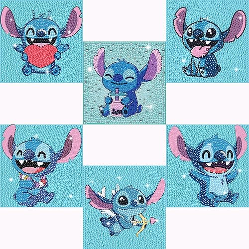 Kits de pintura de diamantes para niños, paquete de 6 dibujos animados de lujo, arte de diamantes 5D de nueva generación, juego de pintura de gemas