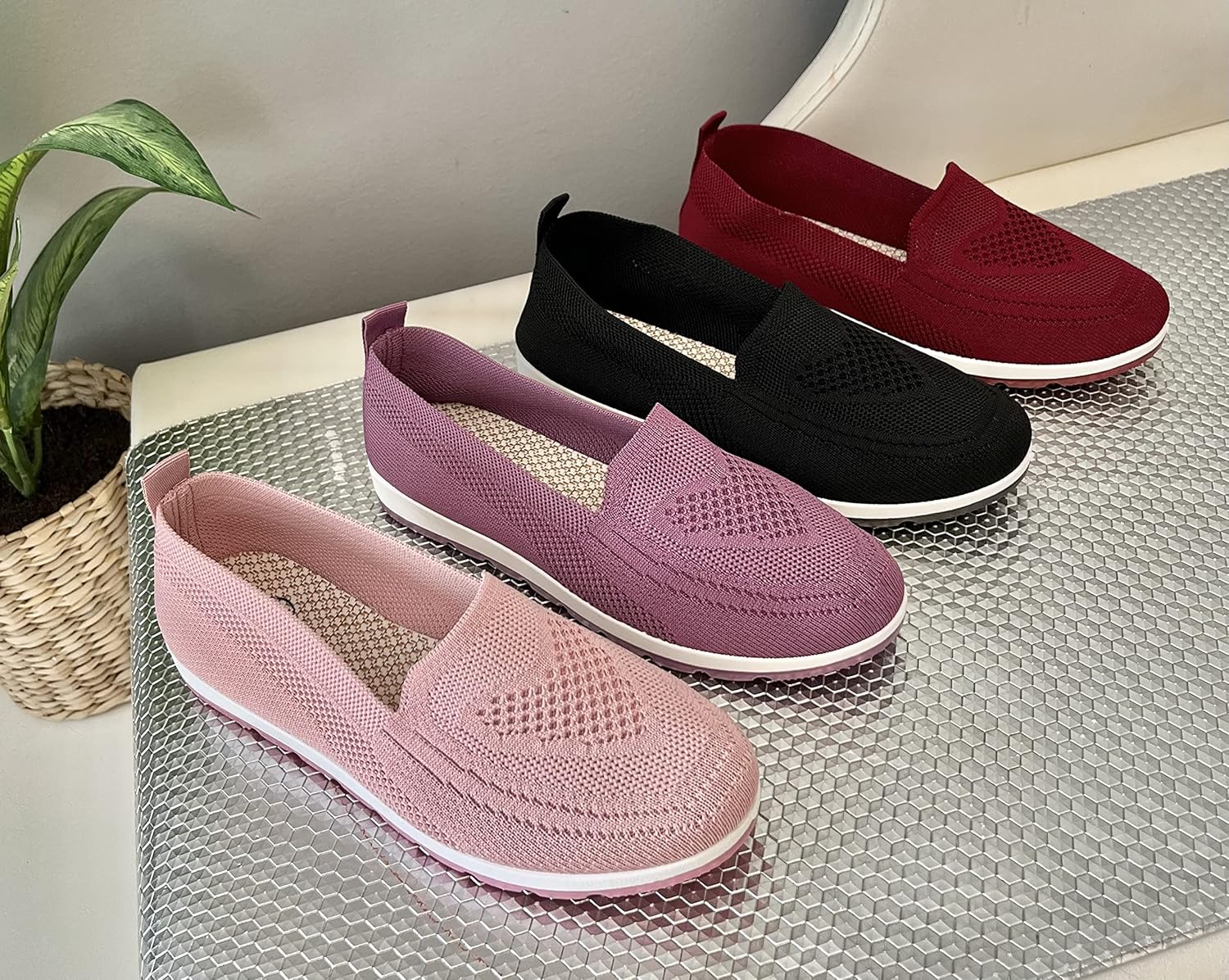 SPATI Women's Knitting Flat Shoes Walking Shoes Comfort Loafers Breathable Mesh Female Round Toe Black, Pink, Purple, Red - Image 7