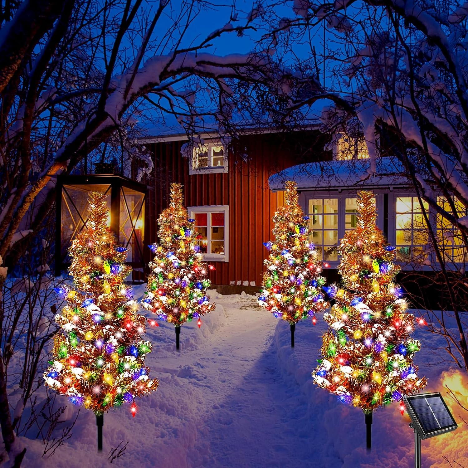 6 PCS Solar Christmas Tree, Outdoor Christmas Decorations, Xmas Tree Solar Powered with 120 LED Multi-Color Lights, for Holiday Yard Front Porch Pathway Graveyard Cemetery Garden Patio Decoration