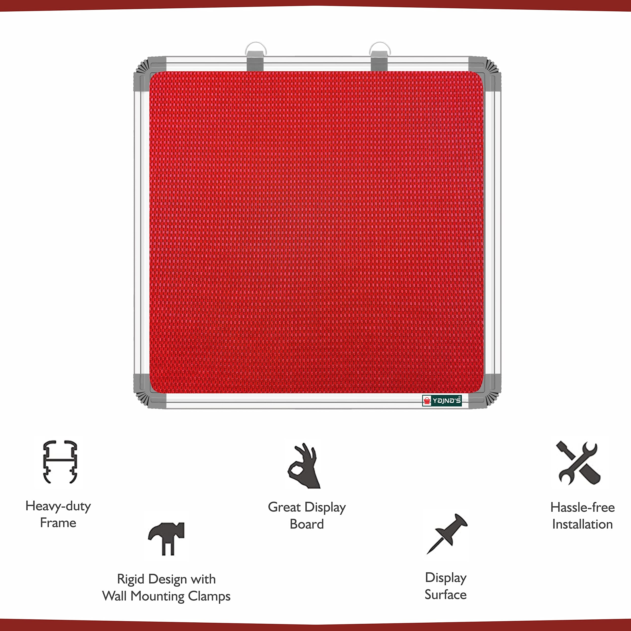 YAJNAS® 2 X 2 feet Premium Material Notice Pin-up Board/Pin-up Board/Soft Board/Bulletin Board/Pin-up Display Board for Office, Home and School uses, (Red, Pack of 1) 3