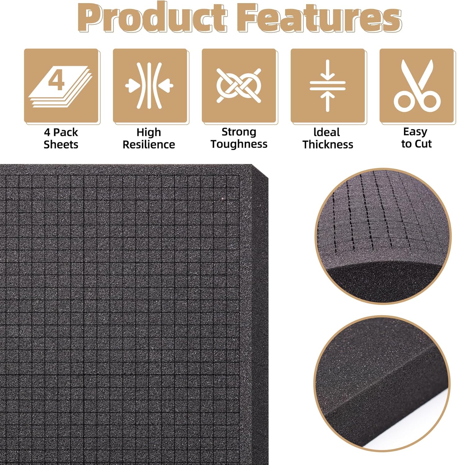 2 Size Pick and Pluck Foam Sheet,4 Pack Polyurethane Gun Case Foam for Cases,Pre Cut Packing Foam for Tool Game Box