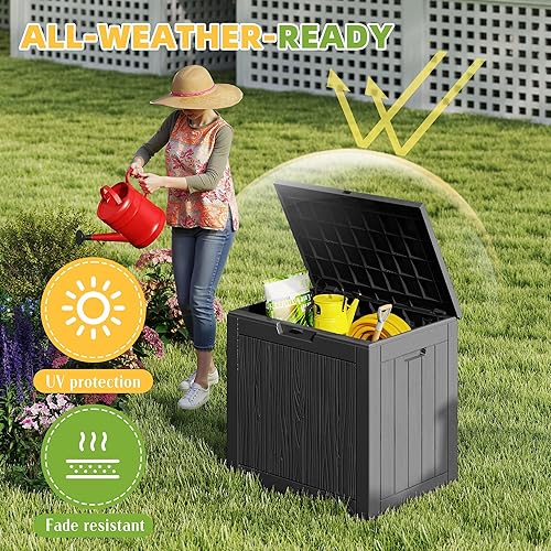 Miniatura 3 de Caja de almacenamiento para exteriores de 30 galones, impermeable, caja de resina para terraza, con cerradura, para muebles de patio, jardín (color