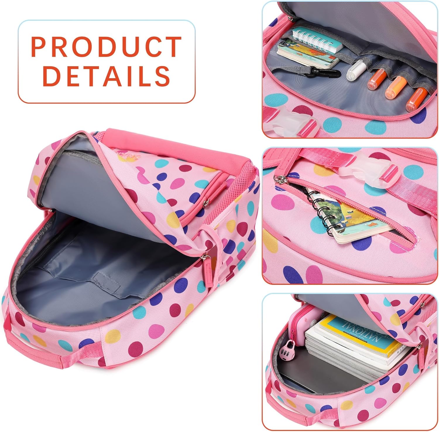 Cute Polka Dot Backpack for School Bookbag Kids Kindergarten Elementary Backpacks for Girls ages 6-8-10 (Colorful Polka Dot) - Image 5