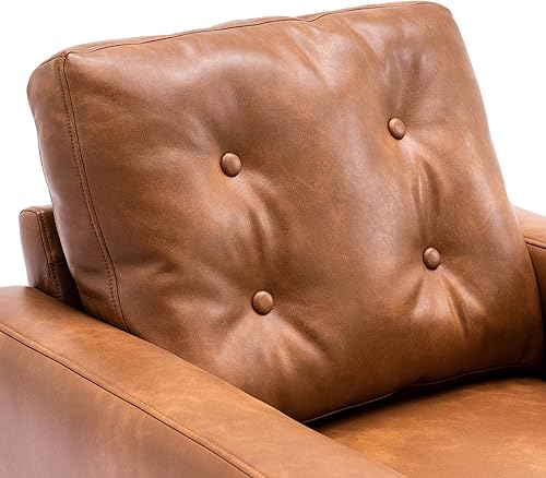 Miniatura 8 de VESCASA Silla con brazo copetudo con patas de madera, piel sintética sintética cómoda y tapizada, sofá individual tapizado, silla lateral moderna de