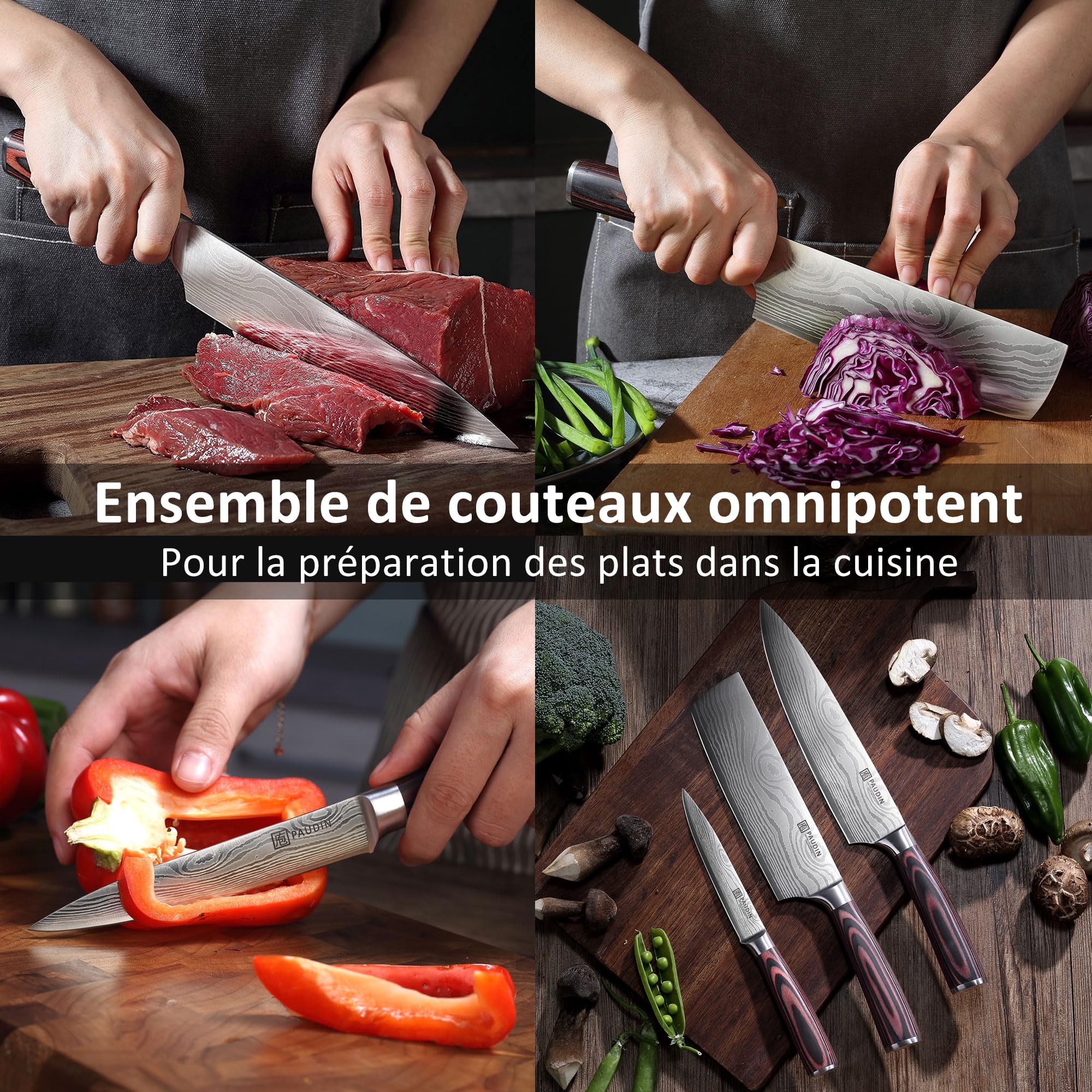 PAUDIN Couteau Cuisine Professionnel Acier Inoxydable Allemand 20cm 17cm 13cm