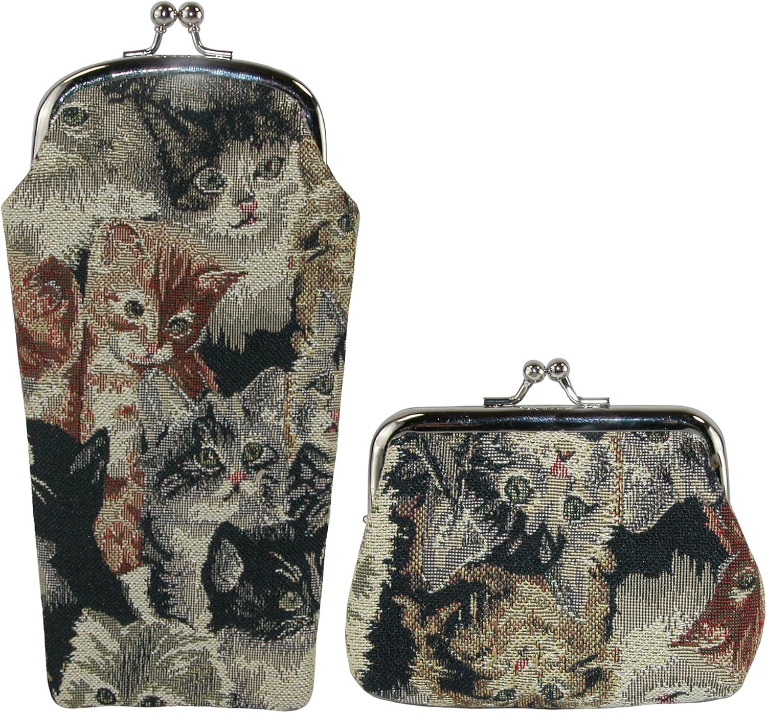 CTM Women's Cat Print Tapestry Glasses Case and Coin Purse Set, Cat