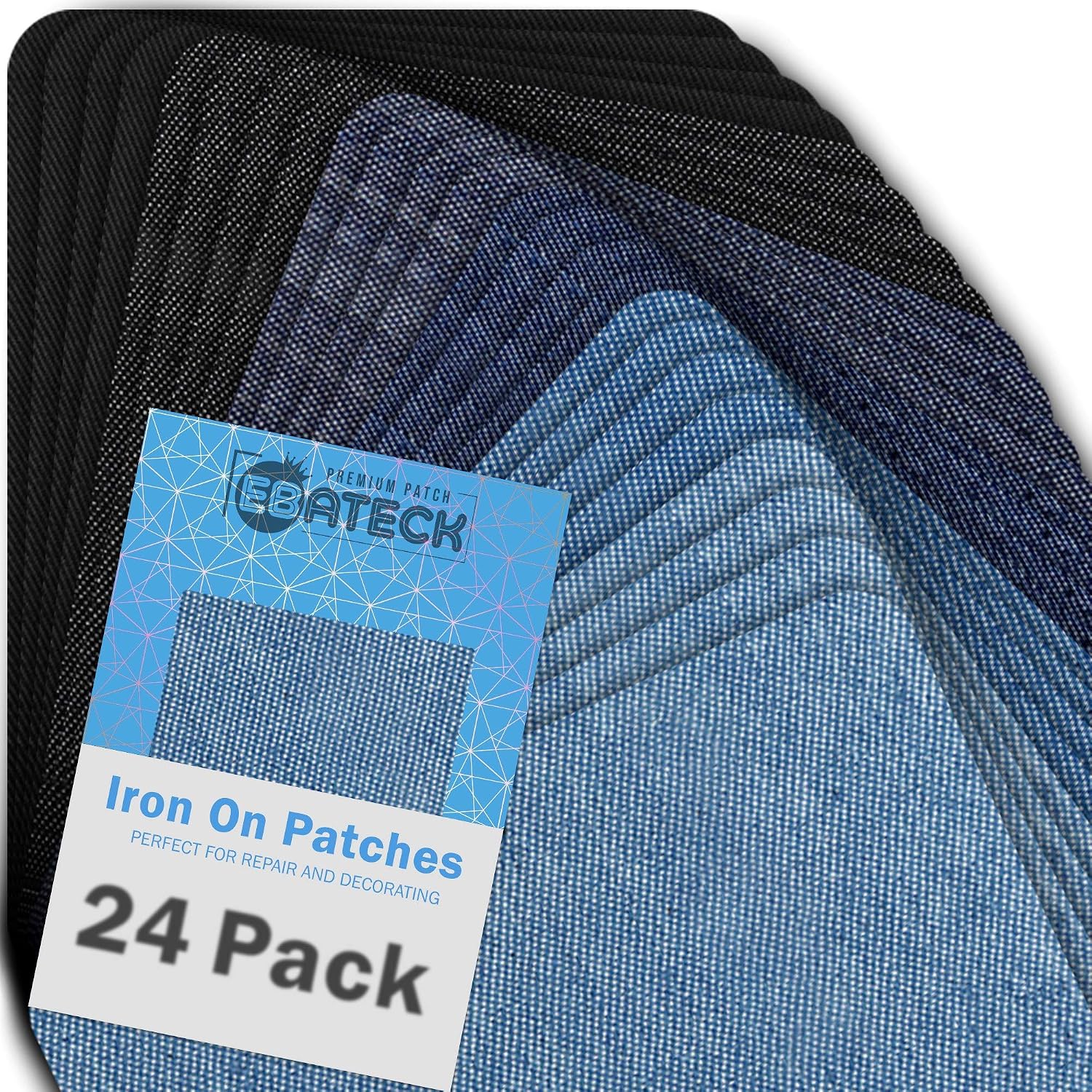 Ebateck Iron On Patches for Clothing Repair, 3.7-inch-by-4.9-inch, Fabric Patch kit for Clothing Cotton Jeans No-Sew, 6 Assorted Colors