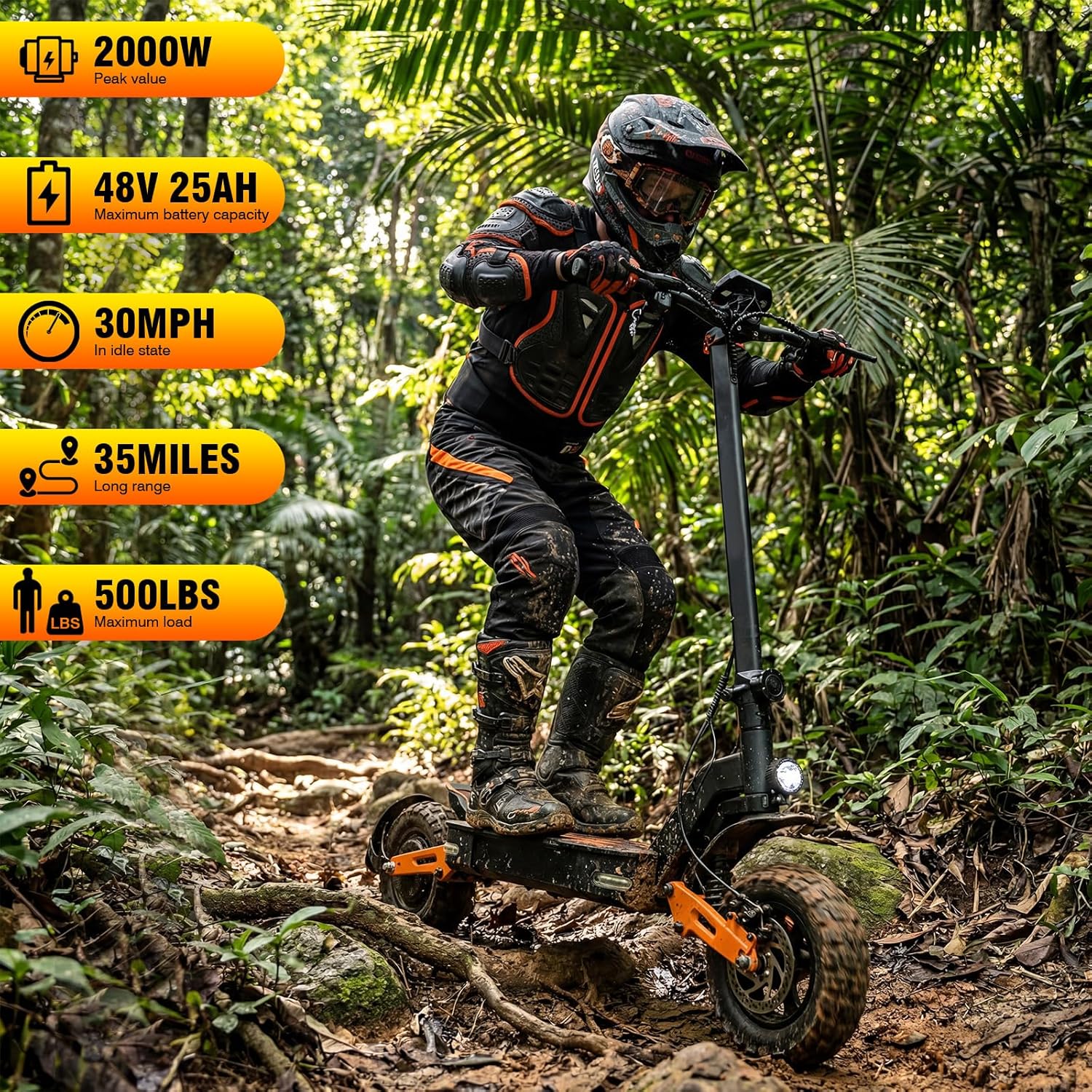 Electric Scooter for Adults, 2000W Peak 30MPH, 35 Miles Long Range, 11" Off-Road Vacuum Tires, 500lbs Max Load, Dual Hydraulic Shock & Disc Brakes, All-Terrain Foldable High Speed Commuting E-Scooter