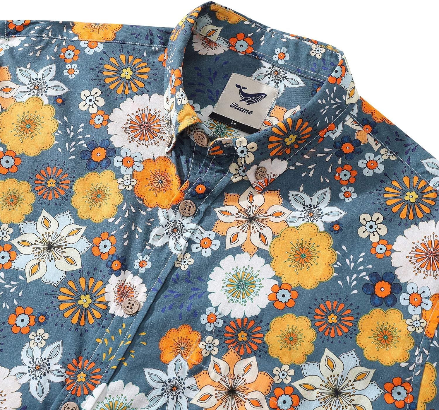 Men's Long Sleeve Hawaiian Shirt 60's Floral Print Cotton Button-Down Aloha Shirt 60's Floral Print By Samantha O' Malley