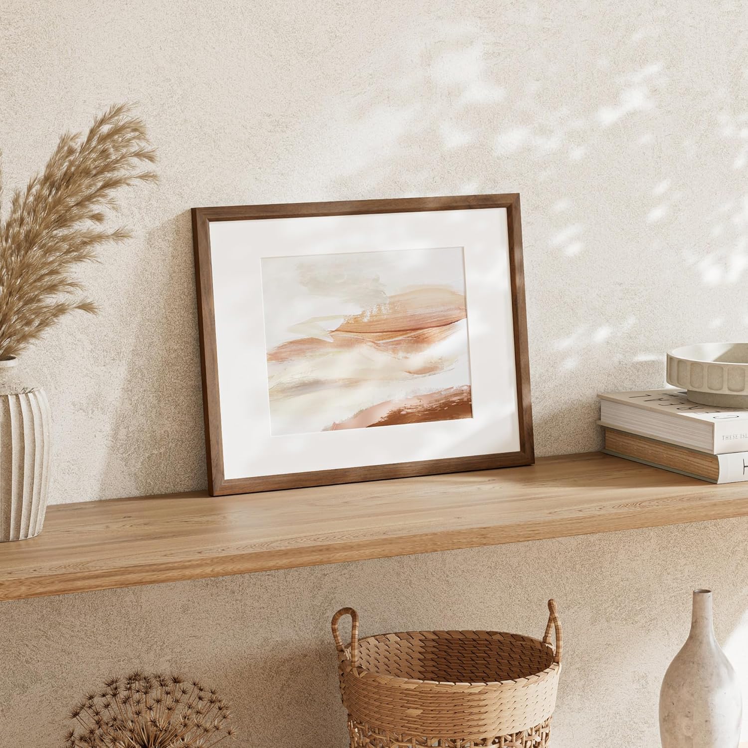 Fun Memories 12x16 Picture Frame, Solid Oak Wood 12 x 16 Photo Frames with Mat to 8.5x11, 12 by 16 Frames for Wall, 16 x 12 Natural Oak Wood Frame, Walnut, Set of 3