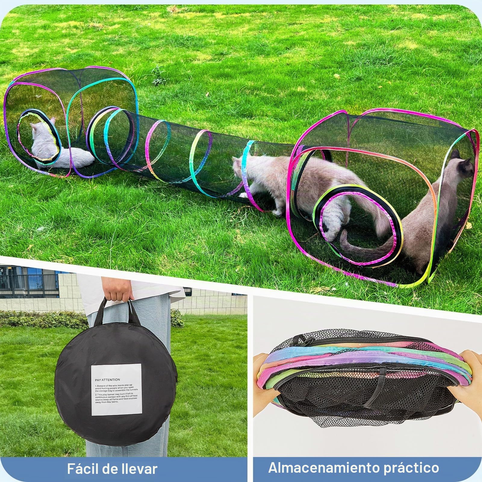 Carpas para Gatos de Interior y Exterior,Tienda Plegable con Túneles, Recinto Portátil para Mascotas,Incluye 2 Tiendas