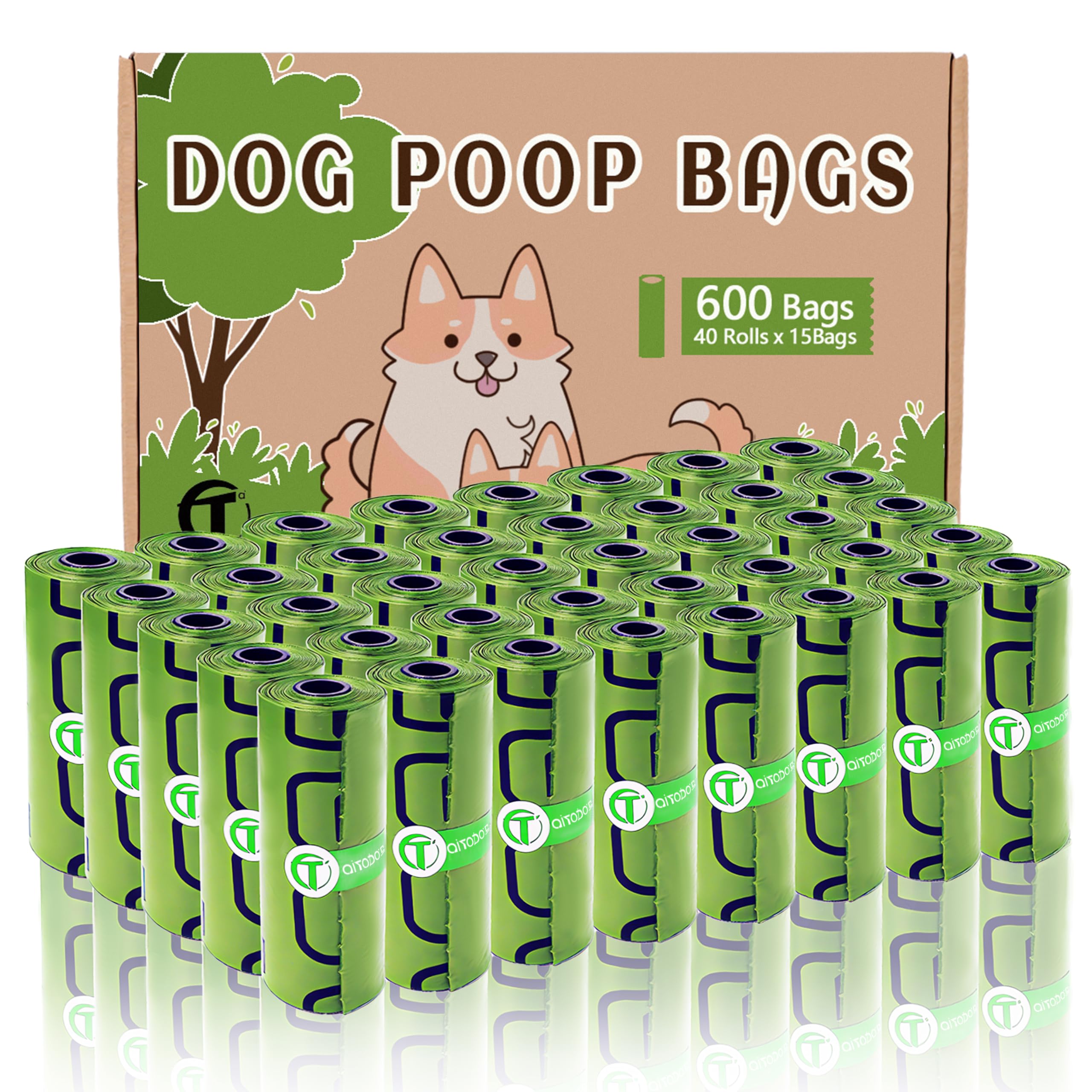 AiTodos® 600 pezzi Sacchetti Cane Cacca, Verde- Adatti per Uscire di Casa, Sacchetti Cane - 31x22 cm, Materiale in Polietilene, Bustine Cani, Portatili-(40 Rotoli, 15 per Rotolo)