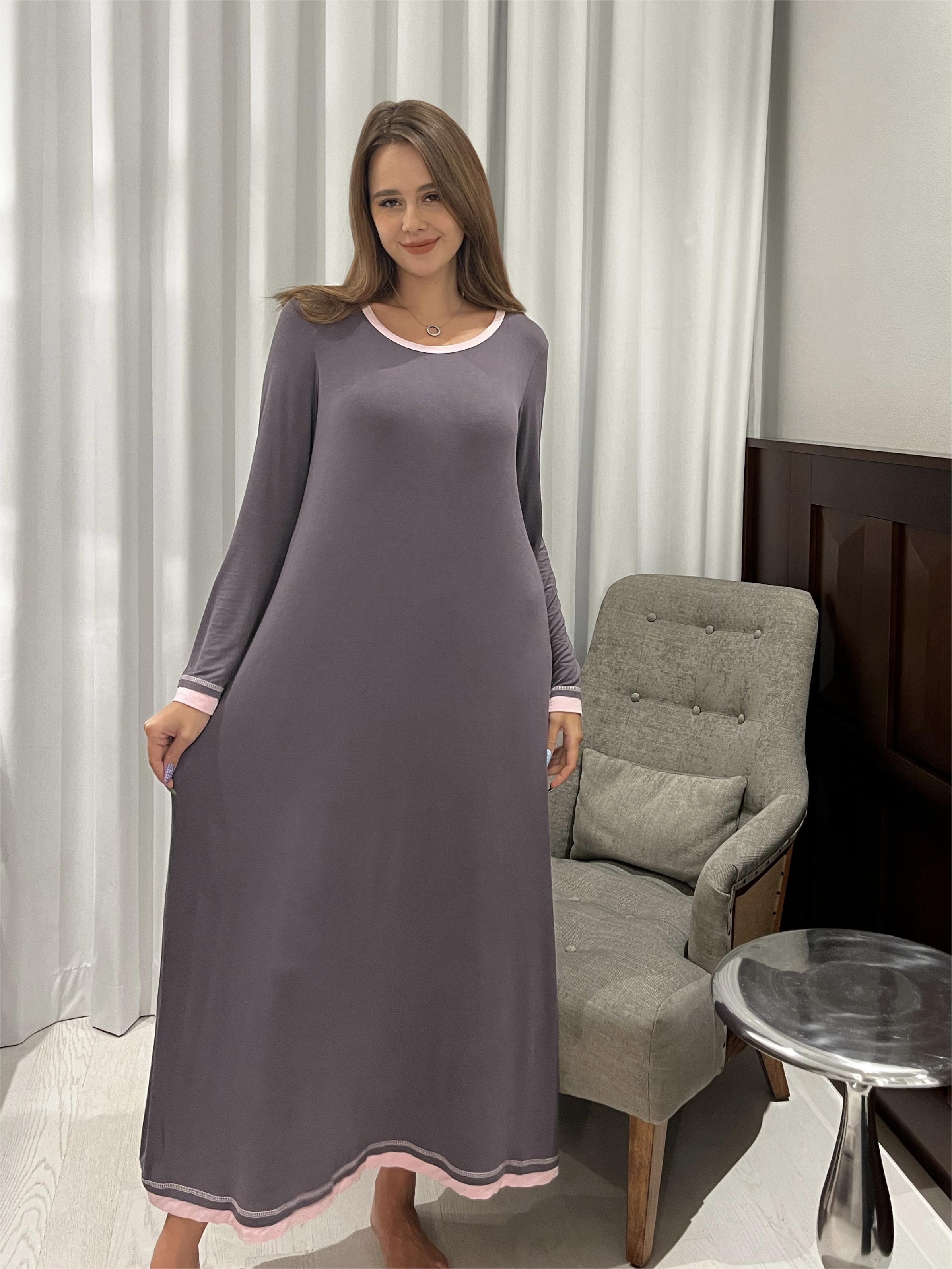 Generisch Camicia da notte da donna lunga morbida a maniche lunghe pigiama invernale caldo vestaglia girocollo baggy pigiama termico accogliente sleepwear tuta da casa loungewear tuta per il tempo