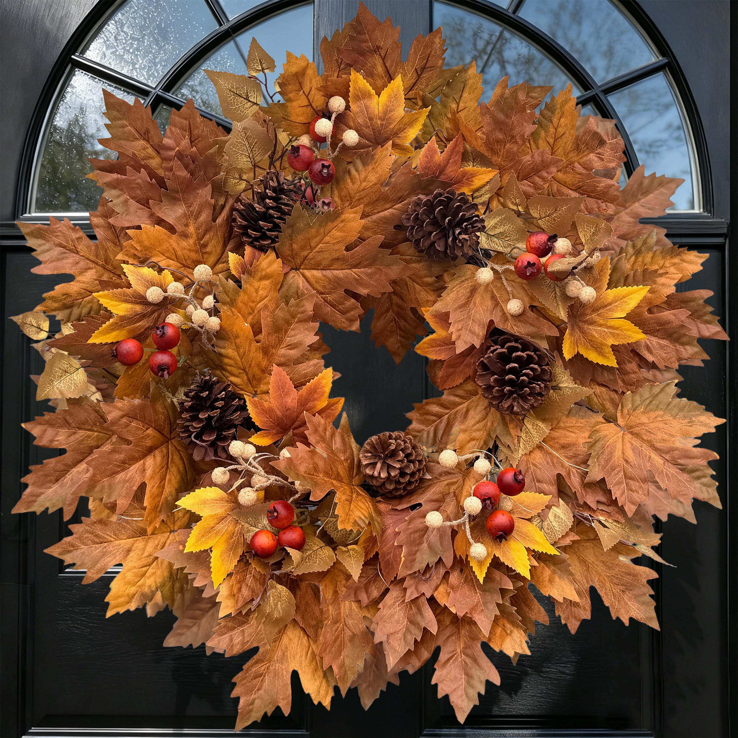 View 1 of ***STOCK PHOTO FOR REFERENCE ONLY***Presentastic 26 Inch Fall Wreaths for Front Door, Maple Leaf Wreath